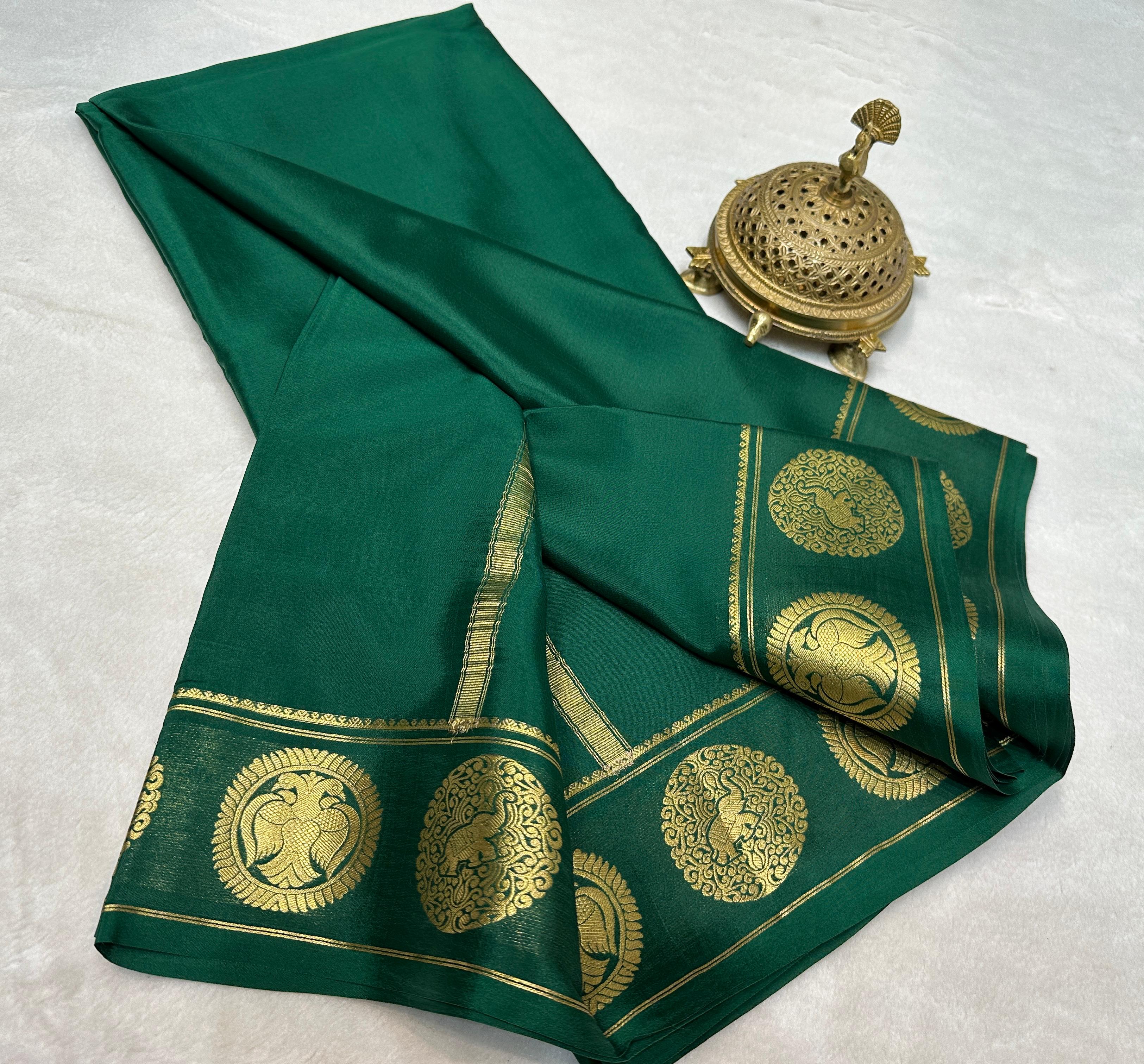 Pure Soft Silk Saree with Gandaberunda & Elephant Design Border