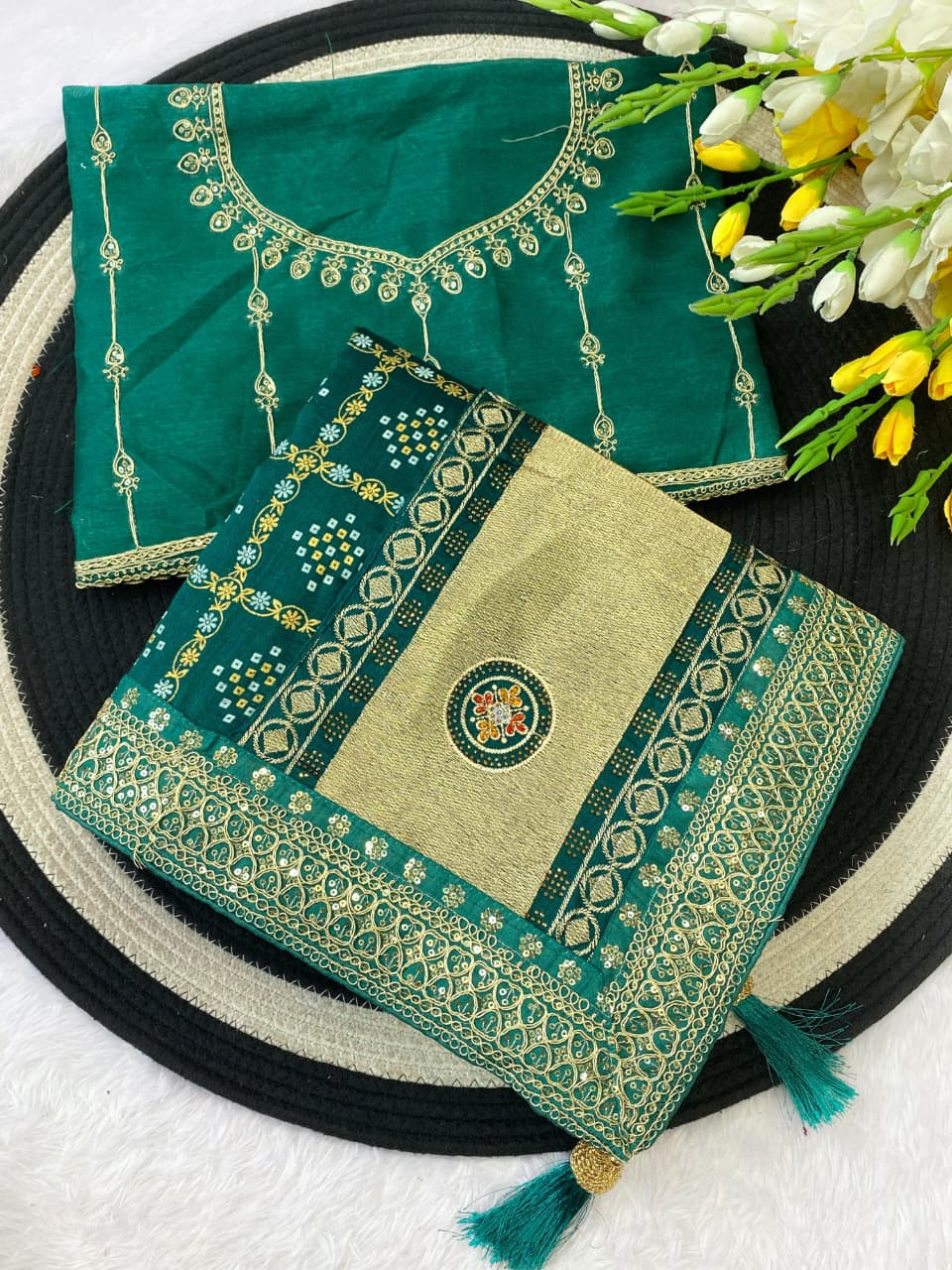 Festive Vichitra Silk by Icultuer with Contrast Matching Blouse Piece