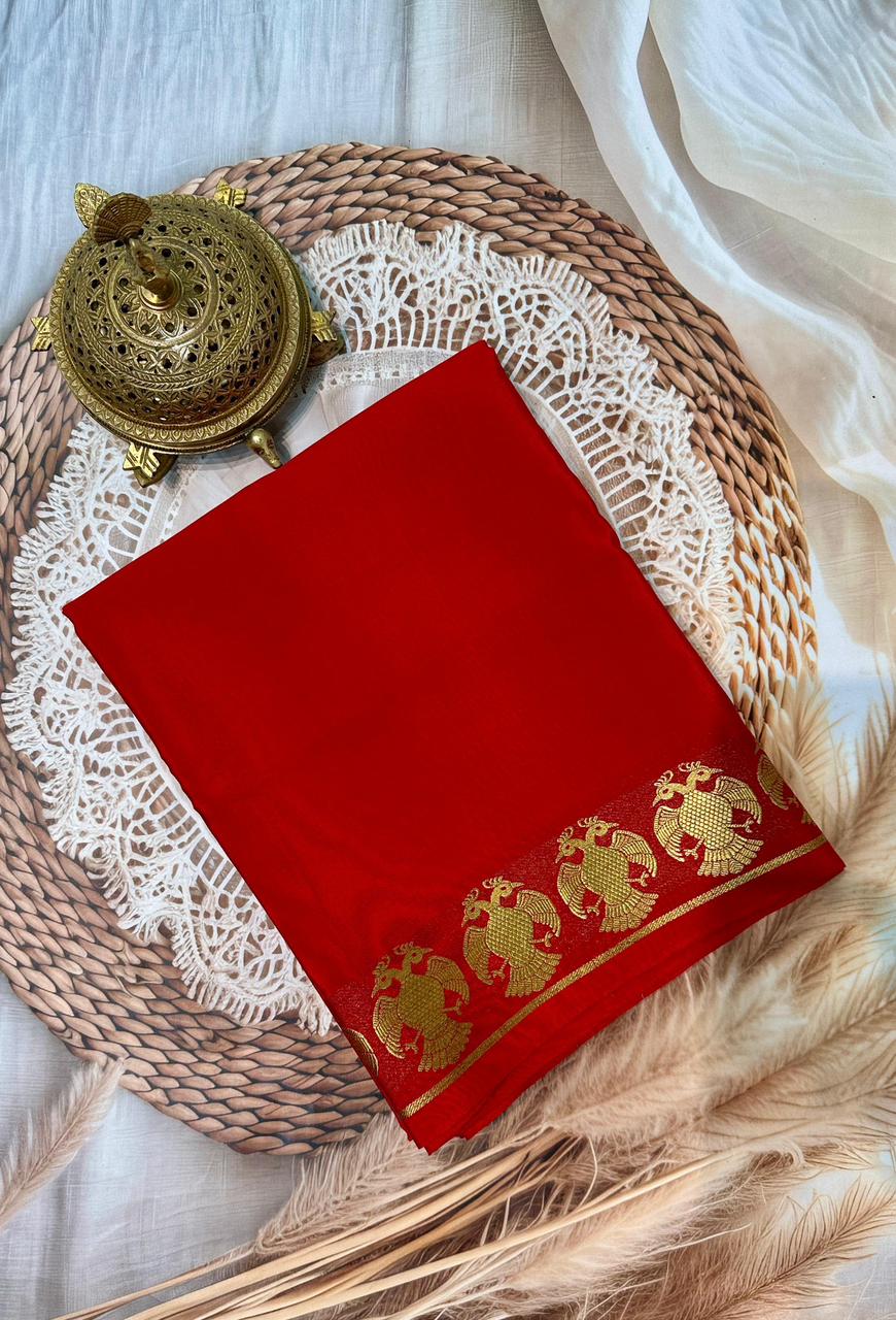 Soft Mysore Silk Sarees – Peacock Lines Border in Beautiful Solid Tones