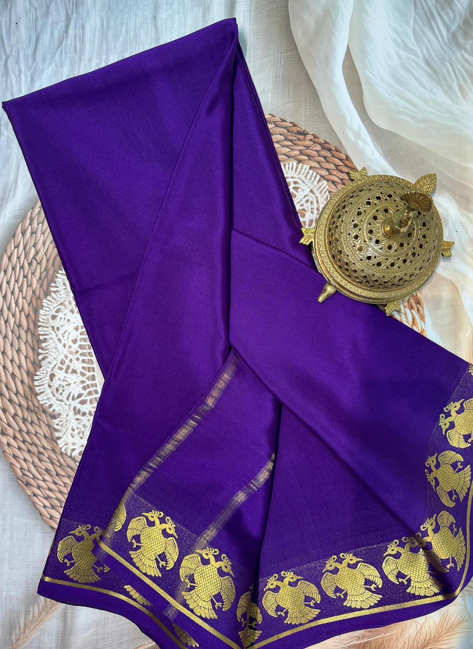 Buy Traditional Mysore Silk Sarees – Semi-Soft Peacock Border Collection
