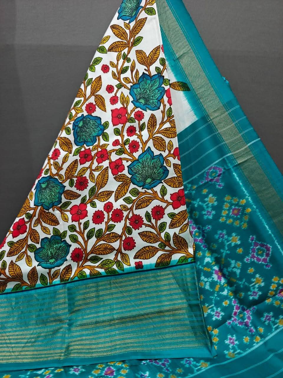 Rama colour Ikkat Soft Silk by Icultuers with Zari Border