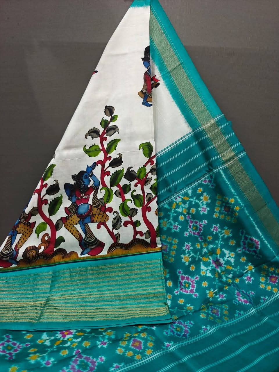 Light Green Pochampally Ikkat Silk by Icultuer With Blouse