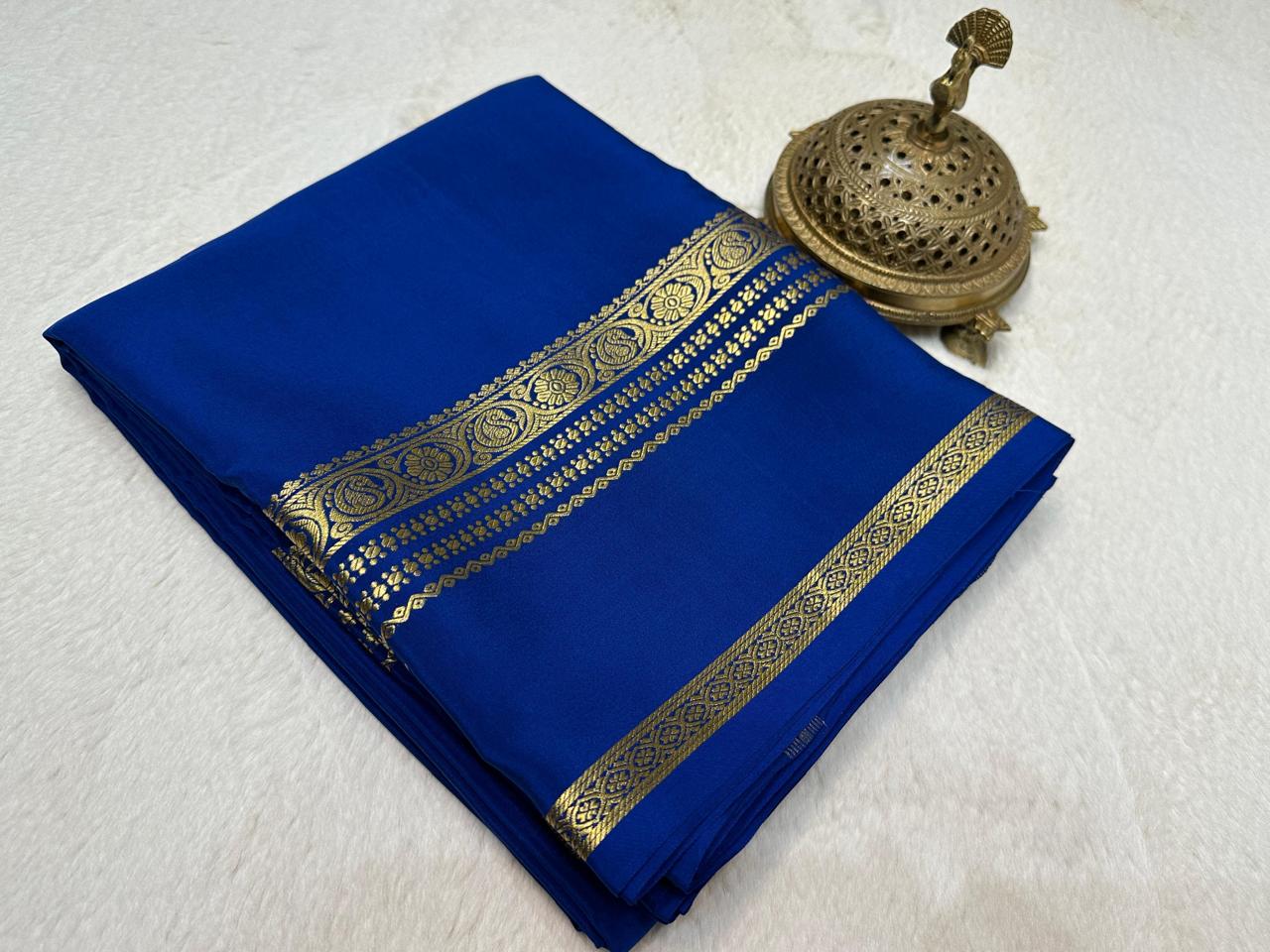 Luxurious Crepe Soft Silk Saree – Traditional Bentex Border & Solid Hues