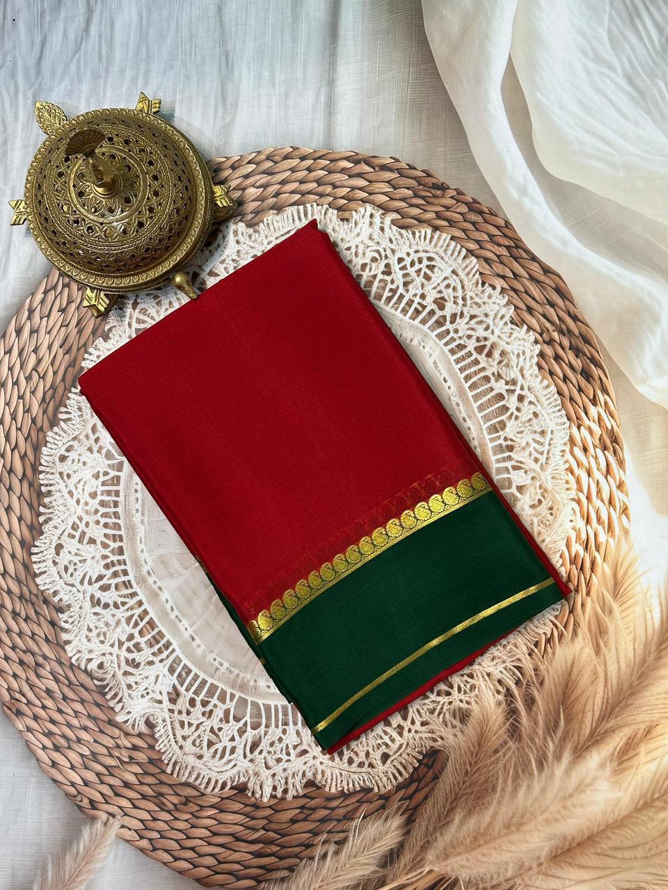 Traditional Silk Weaving Saree with Contrast Zari Border and Mango Motifs