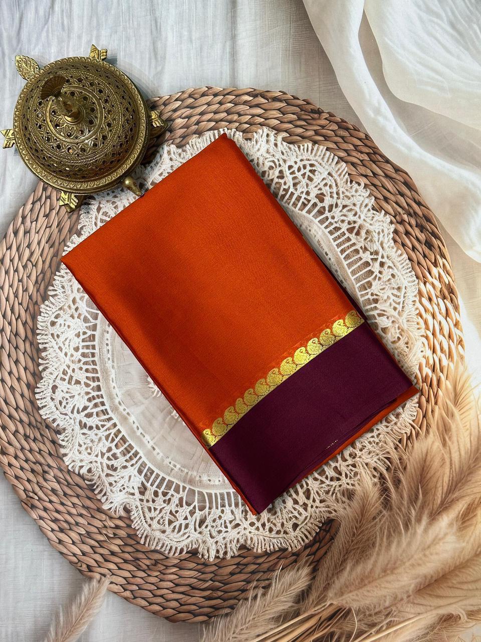 Traditional Silk Weaving Saree with Contrast Zari Border and Mango Motifs