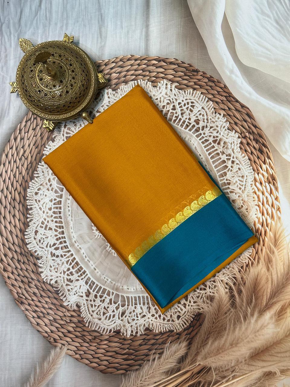 Traditional Silk Weaving Saree with Contrast Zari Border and Mango Motifs