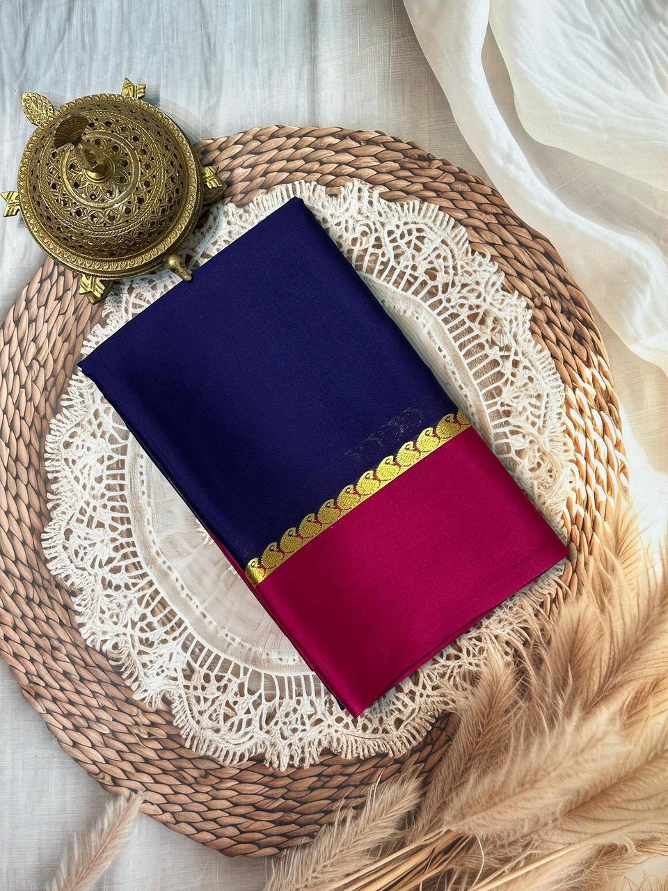 Traditional Silk Weaving Saree with Contrast Zari Border and Mango Motifs