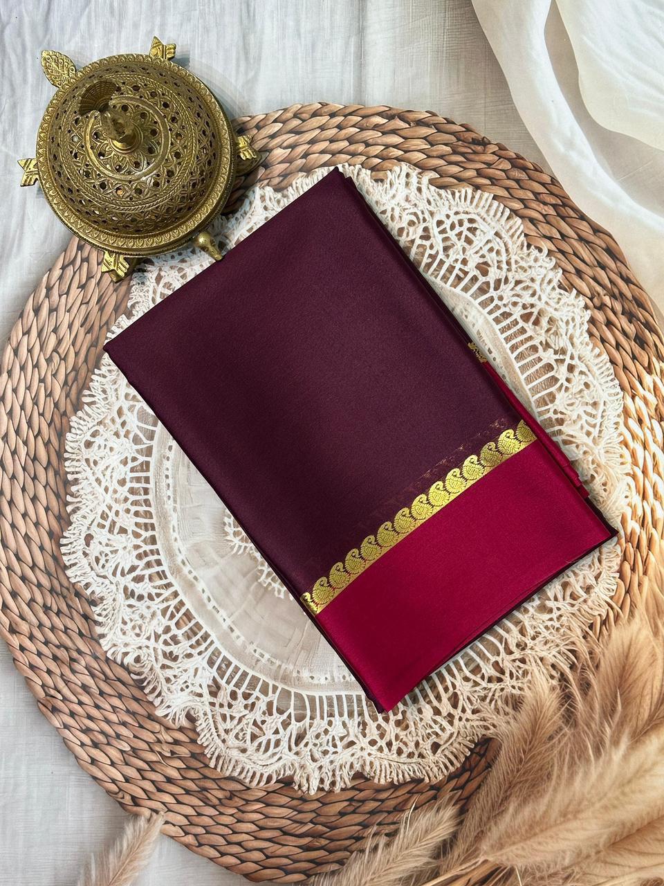 Traditional Silk Weaving Saree with Contrast Zari Border and Mango Motifs