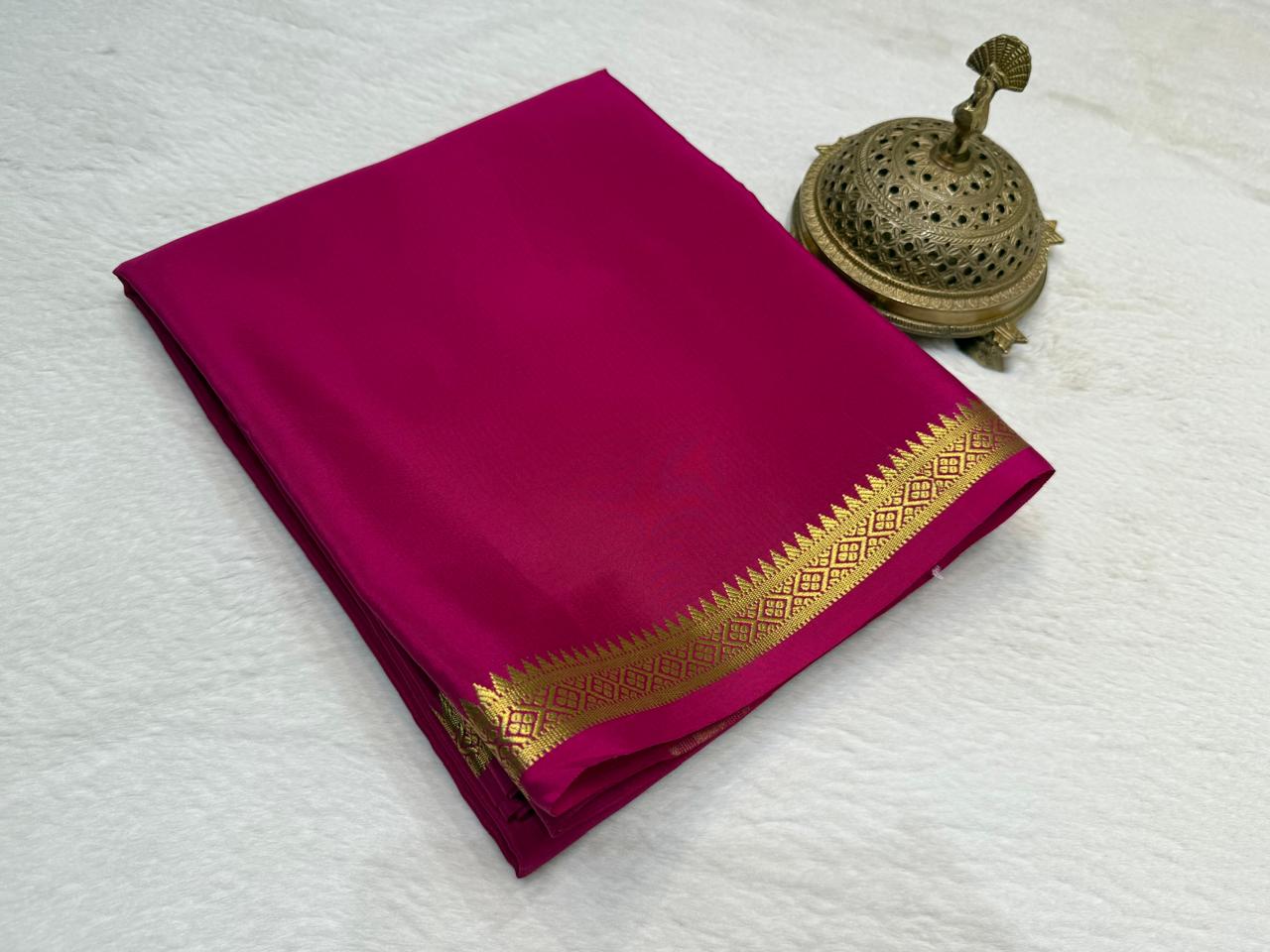 Heritage Inspired Soft Silk Saree Featuring Temple Motif Zari Border Design