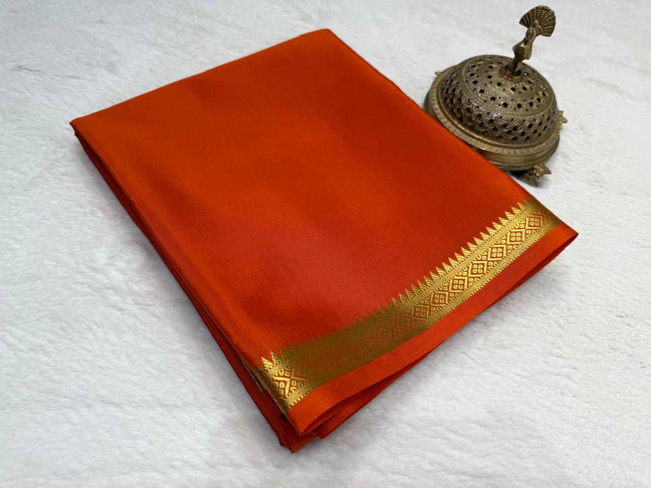 Heritage Inspired Soft Silk Saree Featuring Temple Motif Zari Border Design