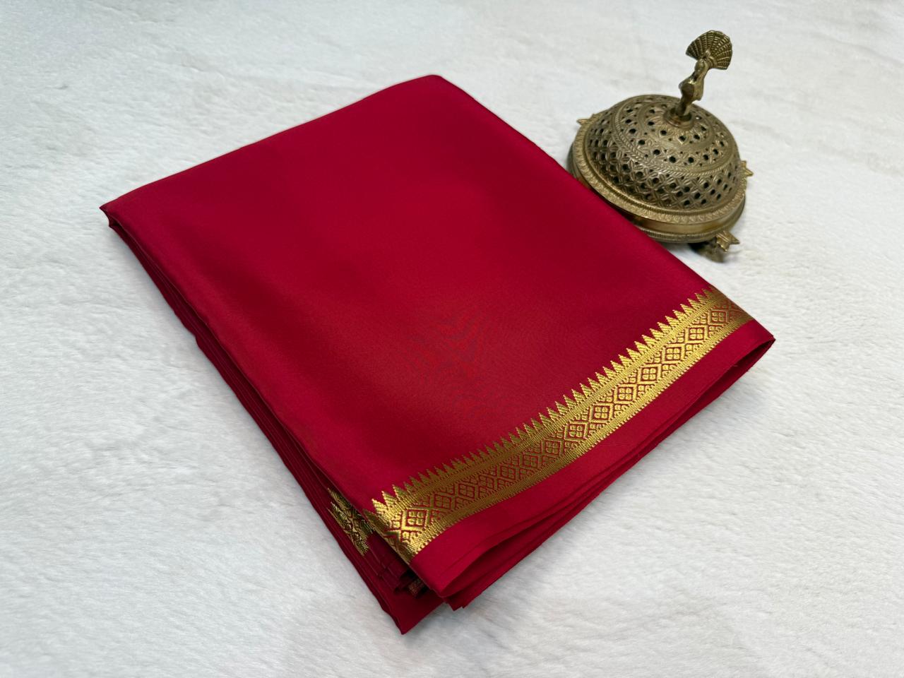 Heritage Inspired Soft Silk Saree Featuring Temple Motif Zari Border Design