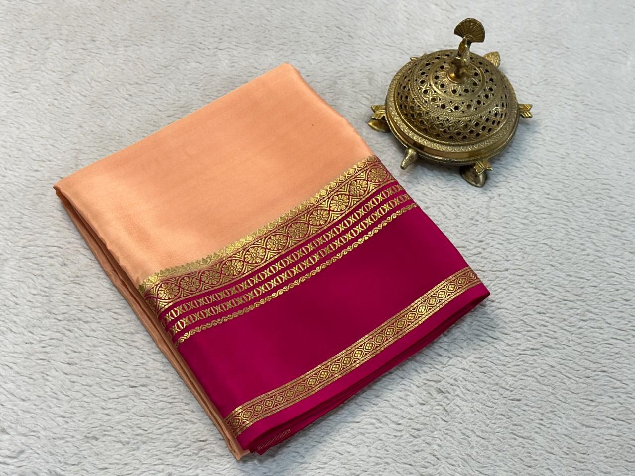 Versatile Solid Silk Blend Saree with Traditional Gold Border for All Occasions