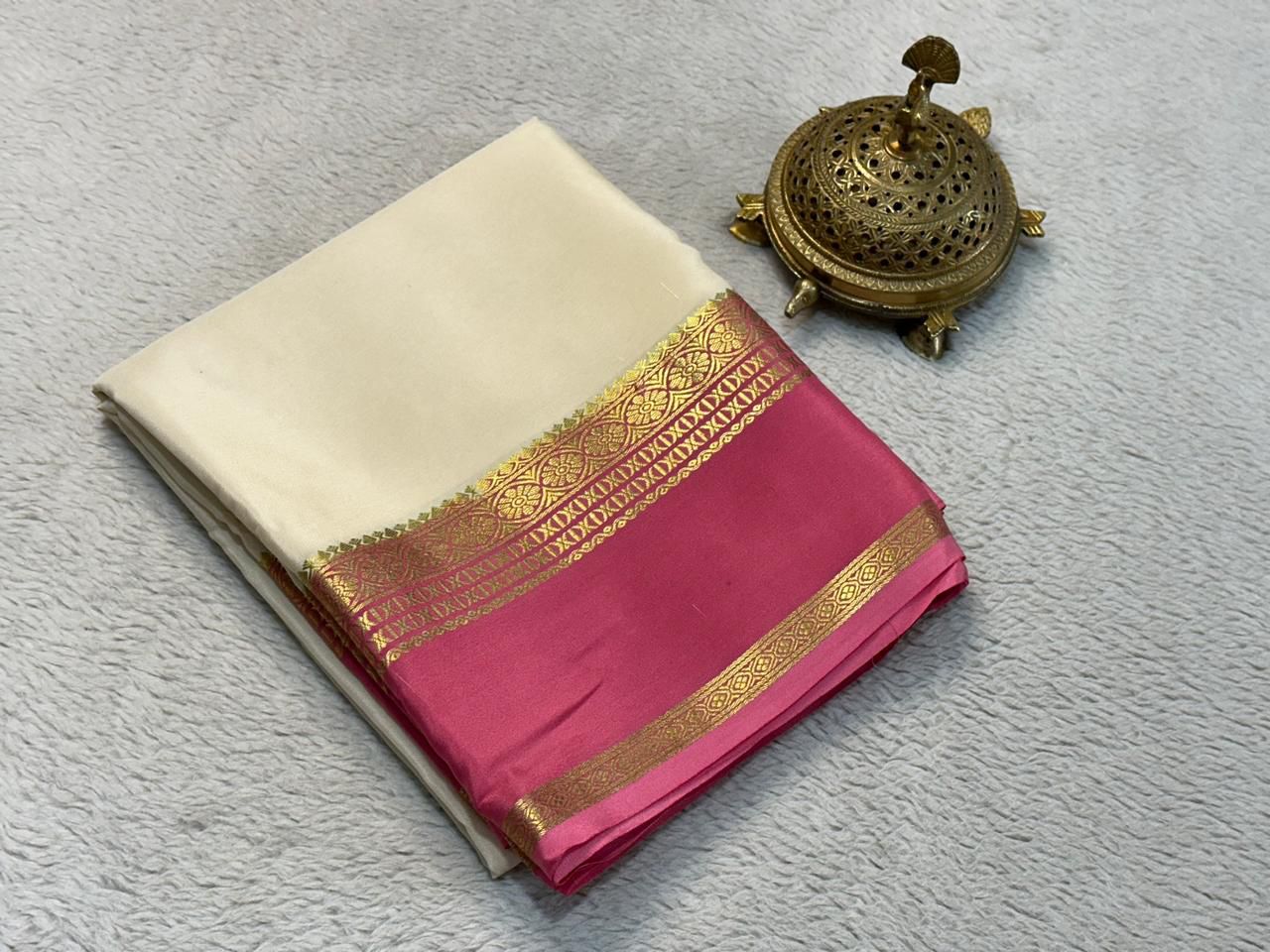 Versatile Solid Silk Blend Saree with Traditional Gold Border for All Occasions