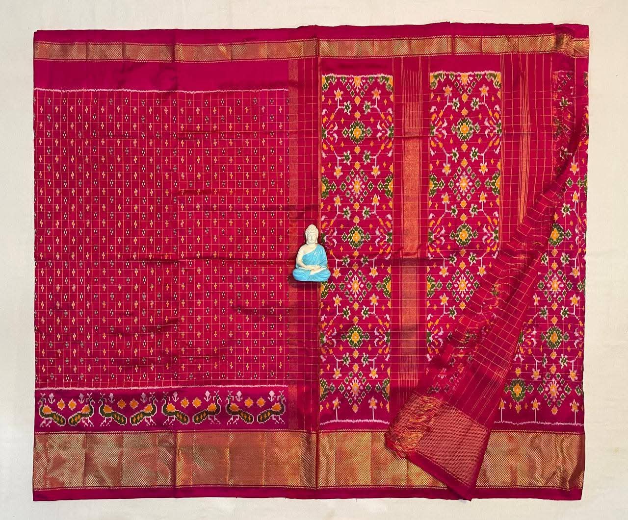Ikat Silk by Icultuer Yellow Stripes Red Border
