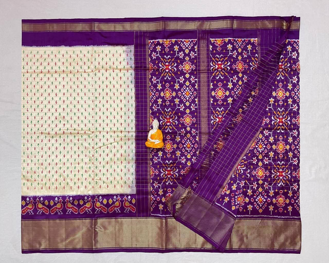 Cream Ikkat Silk by Icultuer Premium Zari Border