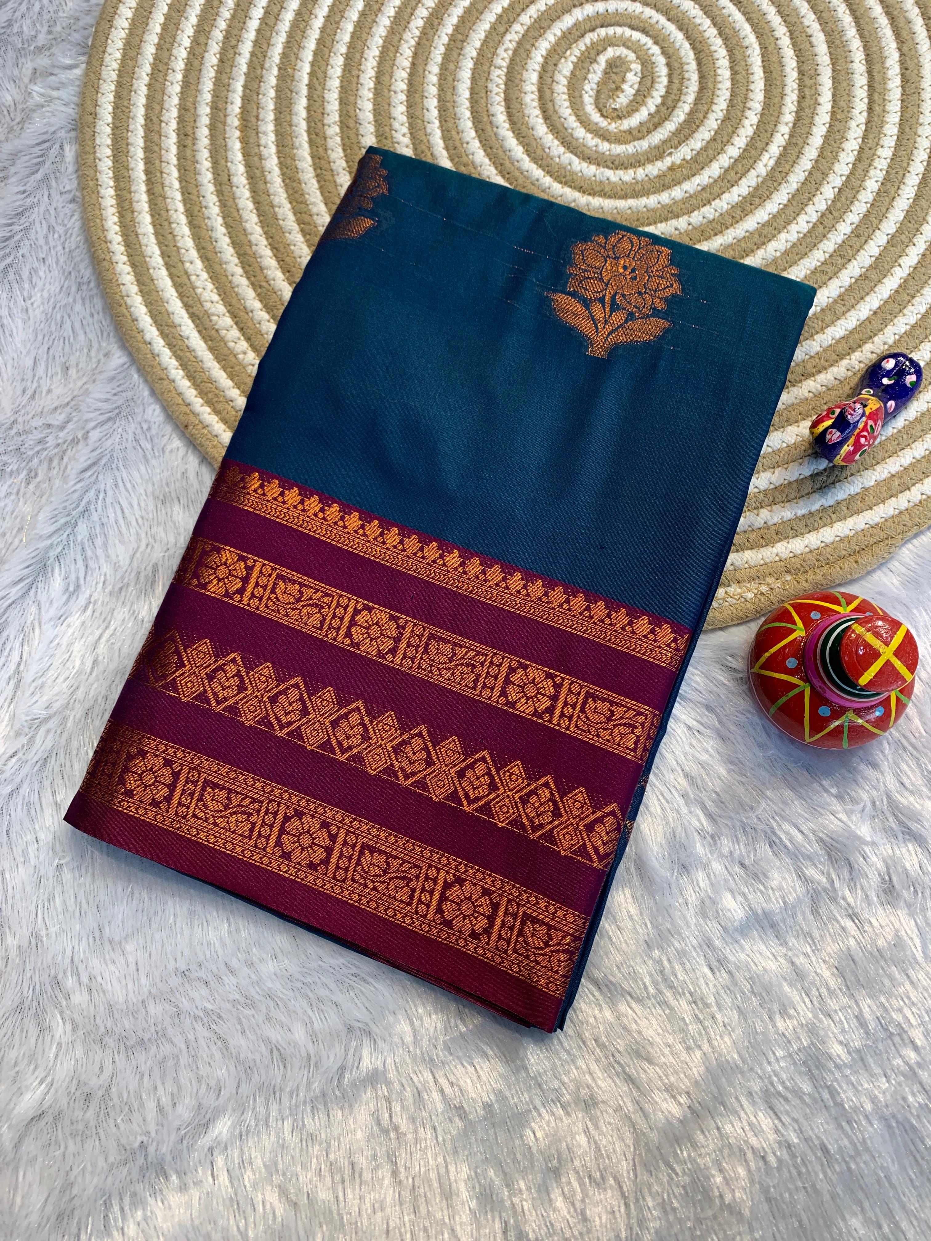 Narayani Banarasi Soft Silk by Icultuer with Rich Copper Zari Pallu