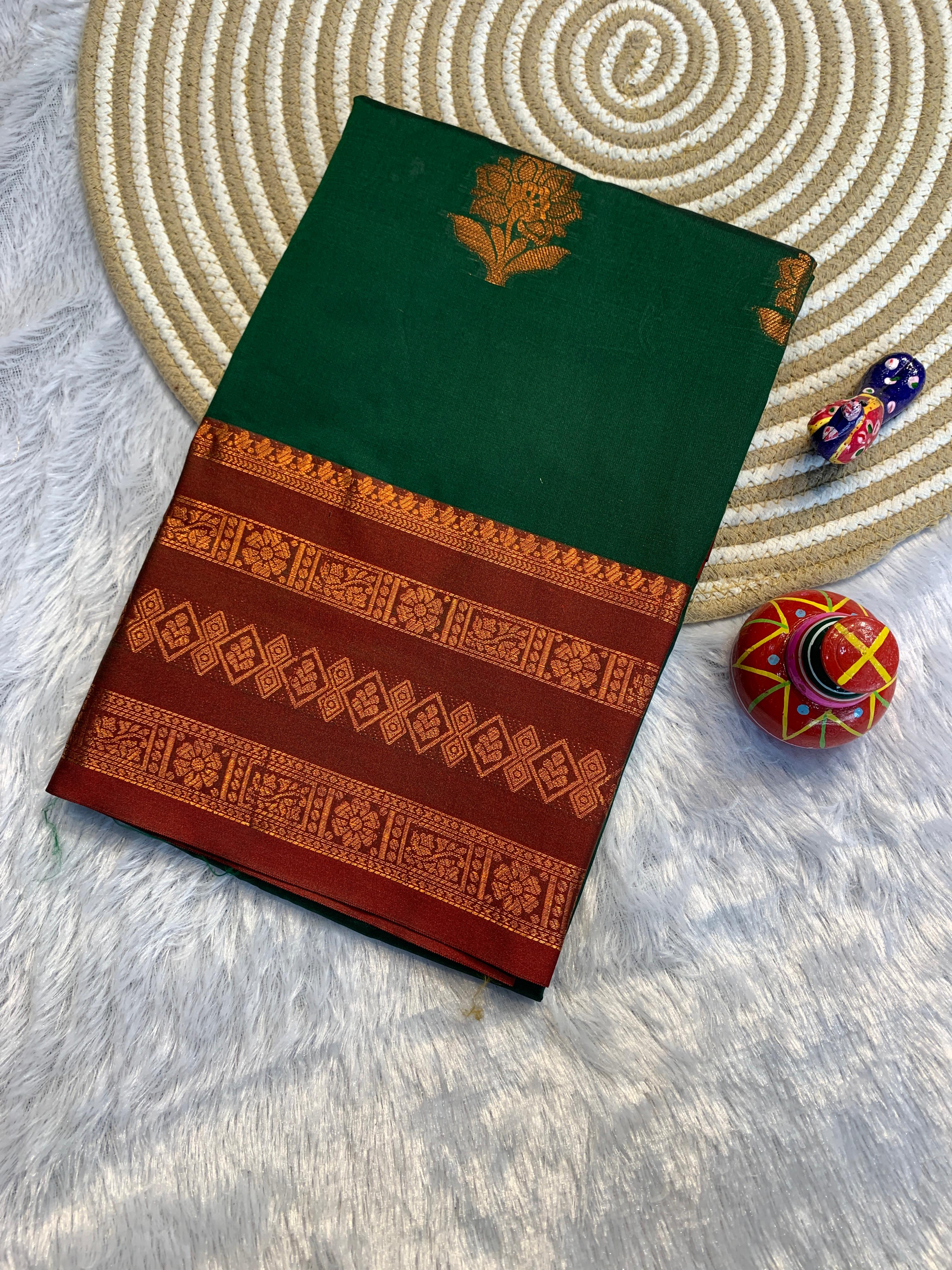 Narayani Banarasi Soft Silk by Icultuer with Rich Copper Zari Pallu