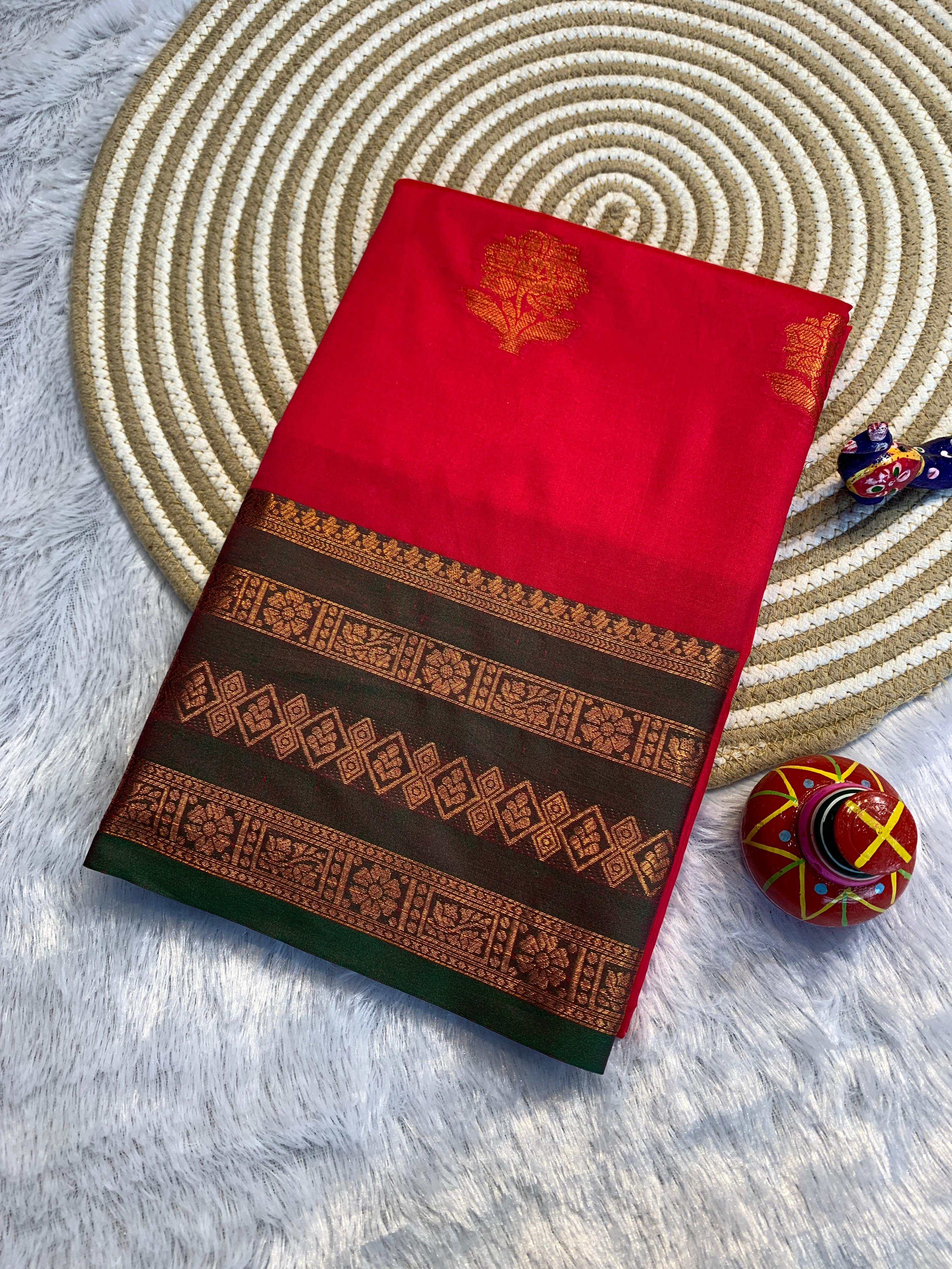 Narayani Banarasi Soft Silk by Icultuer with Rich Copper Zari Pallu
