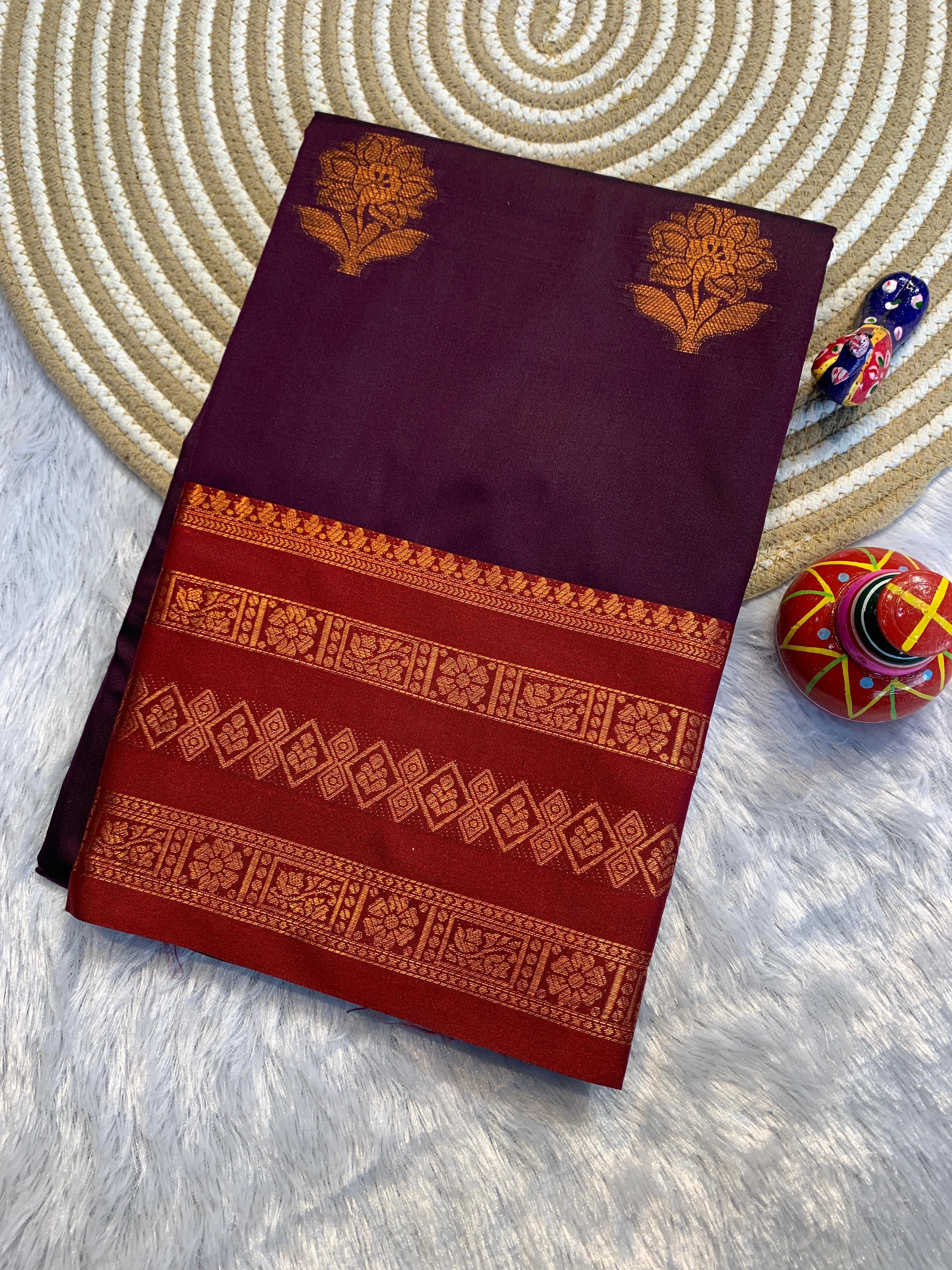 Narayani Banarasi Soft Silk by Icultuer with Rich Copper Zari Pallu