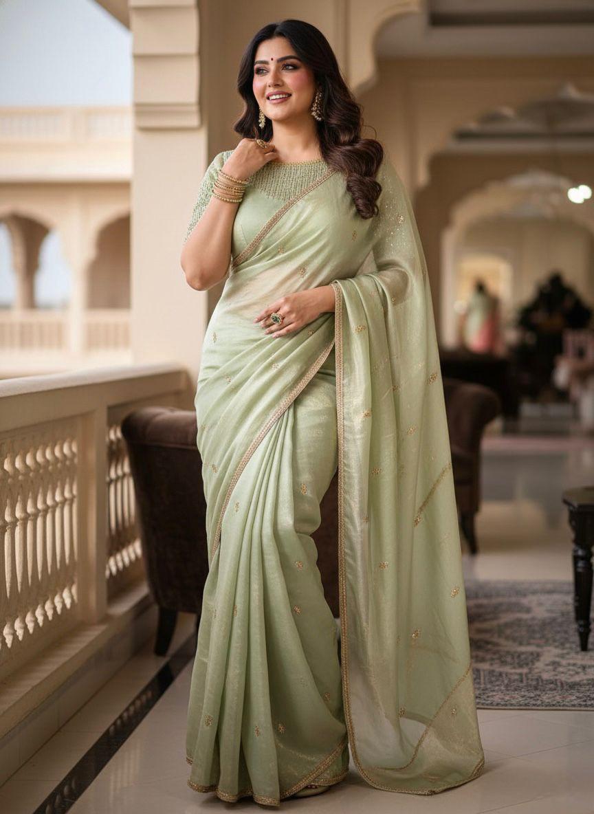Golden Fendy Shine by Icultuer with Sabyasachi-Inspired Lace & Stitched Blouse