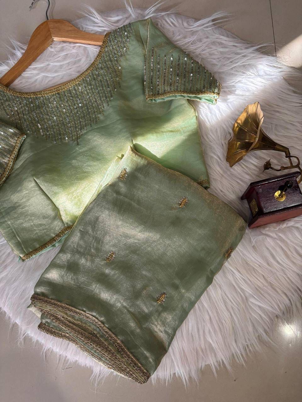 Golden Fendy Shine by Icultuer with Sabyasachi-Inspired Lace & Stitched Blouse