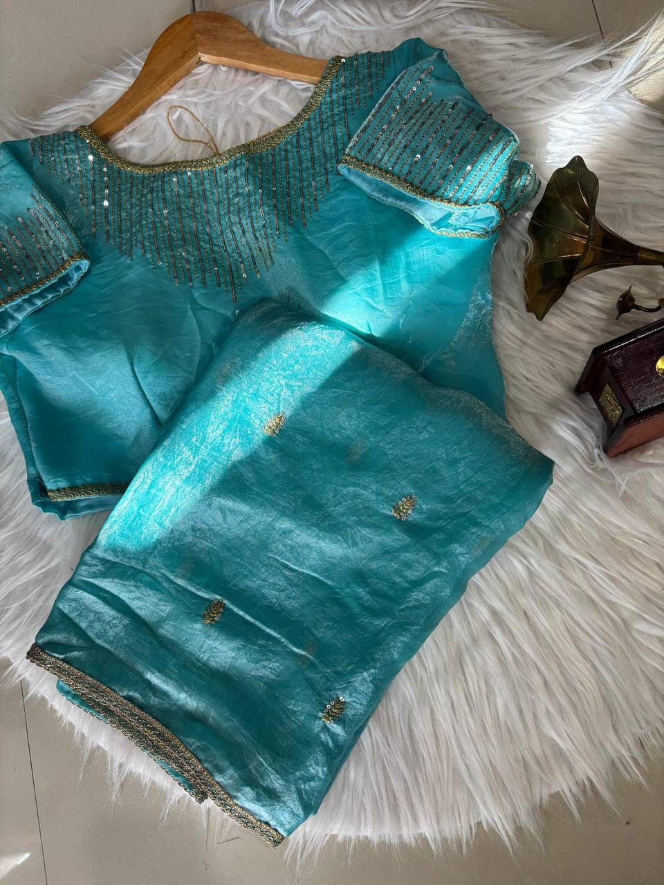 Golden Fendy Shine by Icultuer with Sabyasachi-Inspired Lace & Stitched Blouse