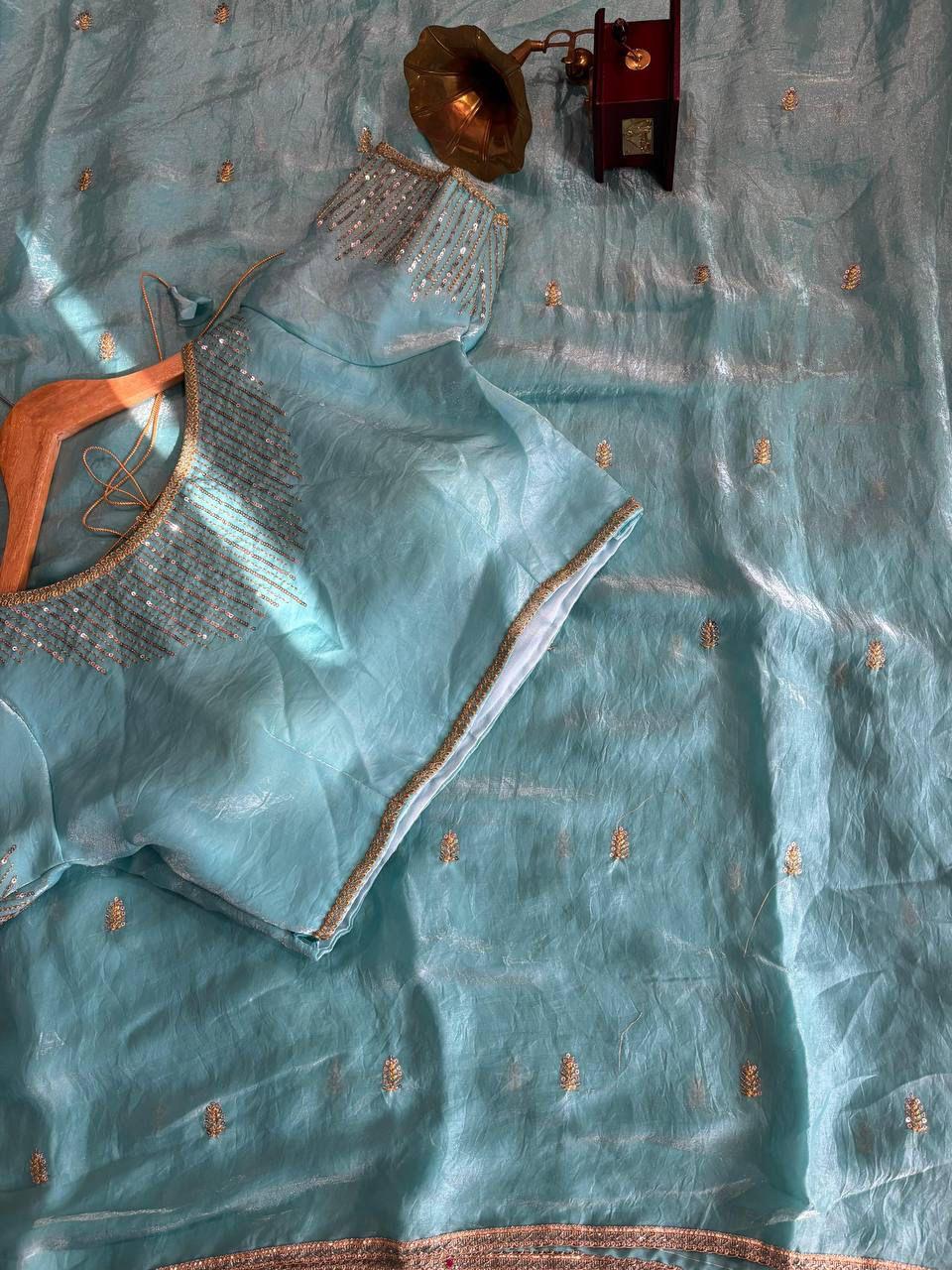 Golden Fendy Shine by Icultuer with Sabyasachi-Inspired Lace & Stitched Blouse