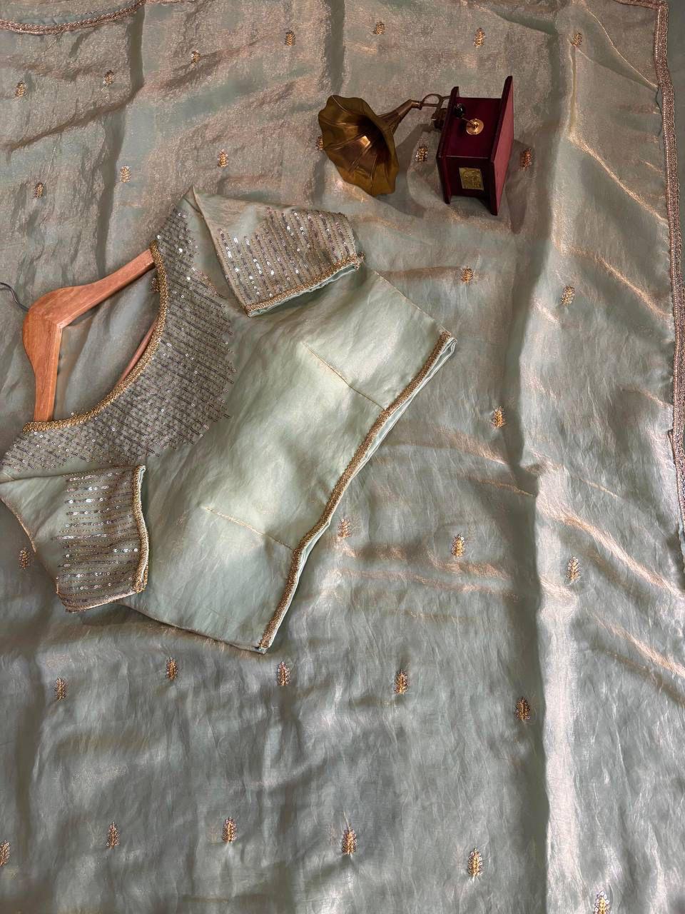 Golden Fendy Shine by Icultuer with Sabyasachi-Inspired Lace & Stitched Blouse