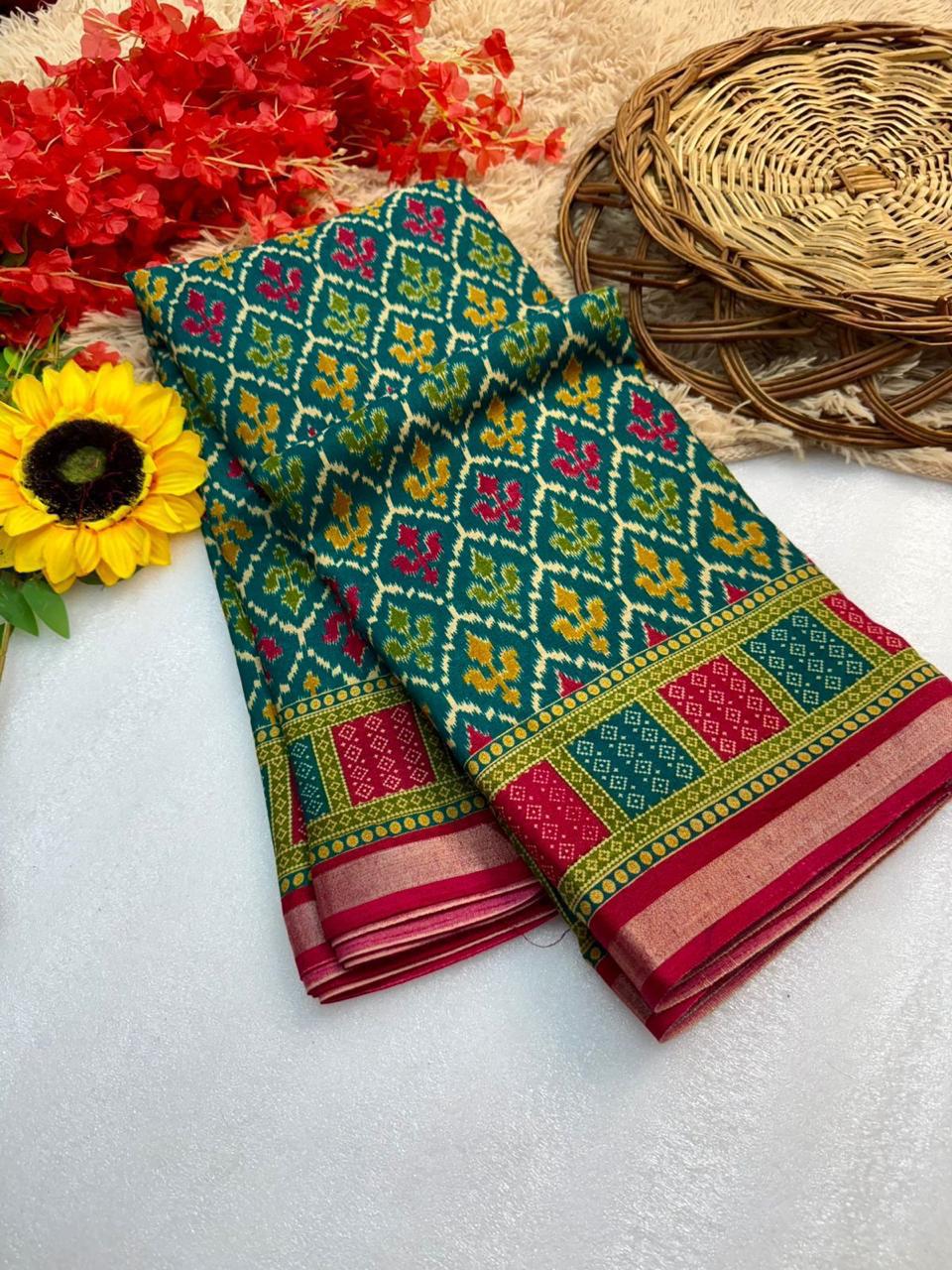 Peacock Green Premium Mangalagiri Silk by Icultuer with Vibrant All-Over Jacquard Weave