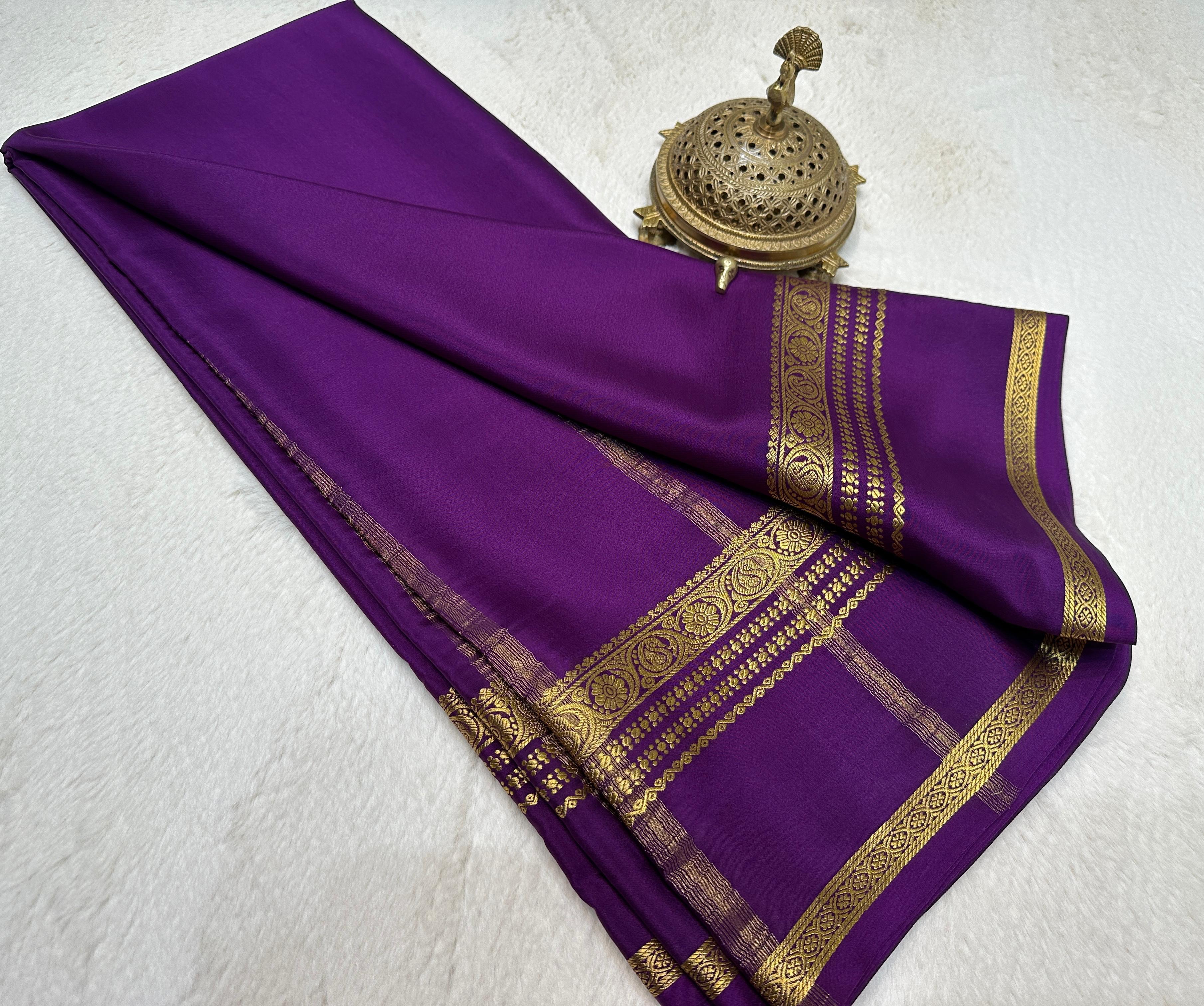 Purple Pure Mysore Silk Handloom Plain by Icultuer