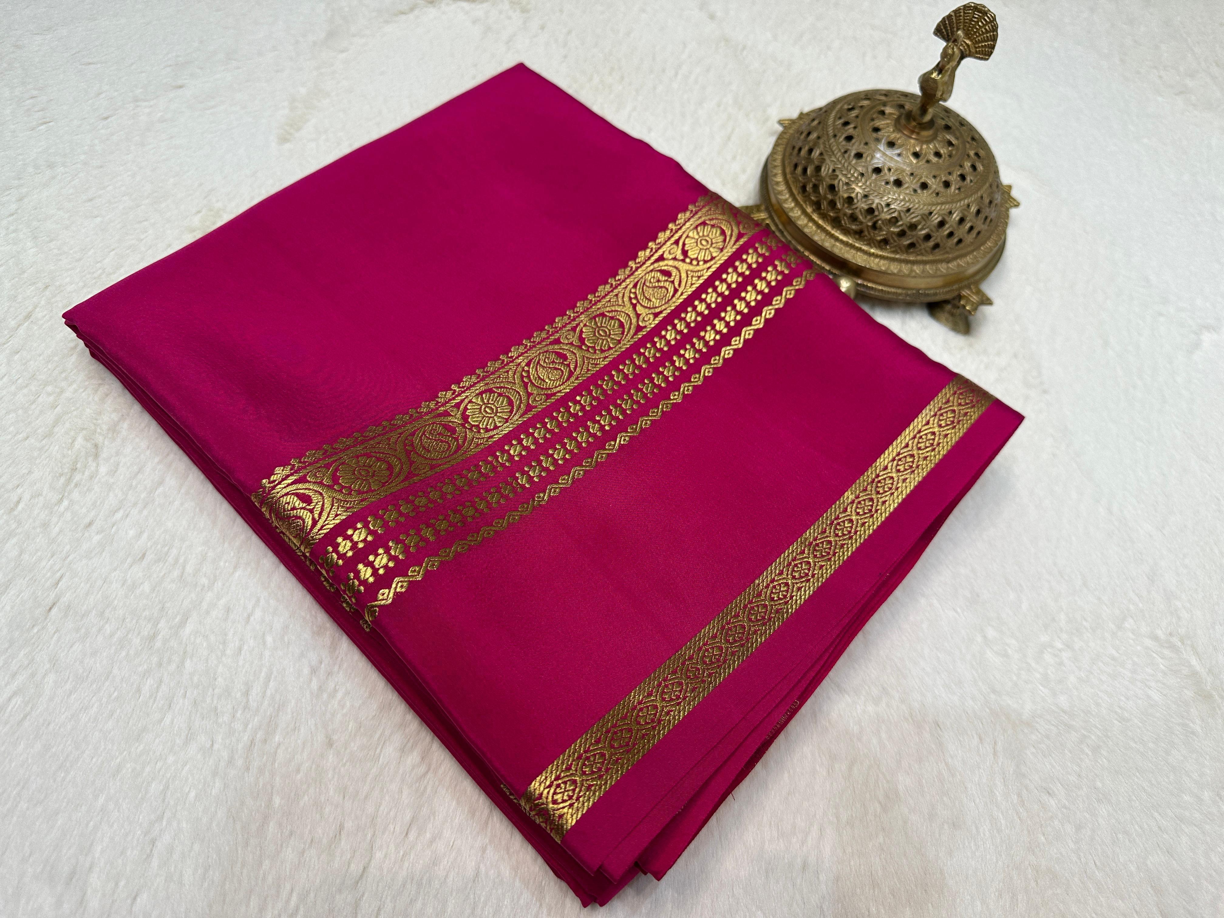 Deep Pink Mysore Silks by Icultuer with Zari Border