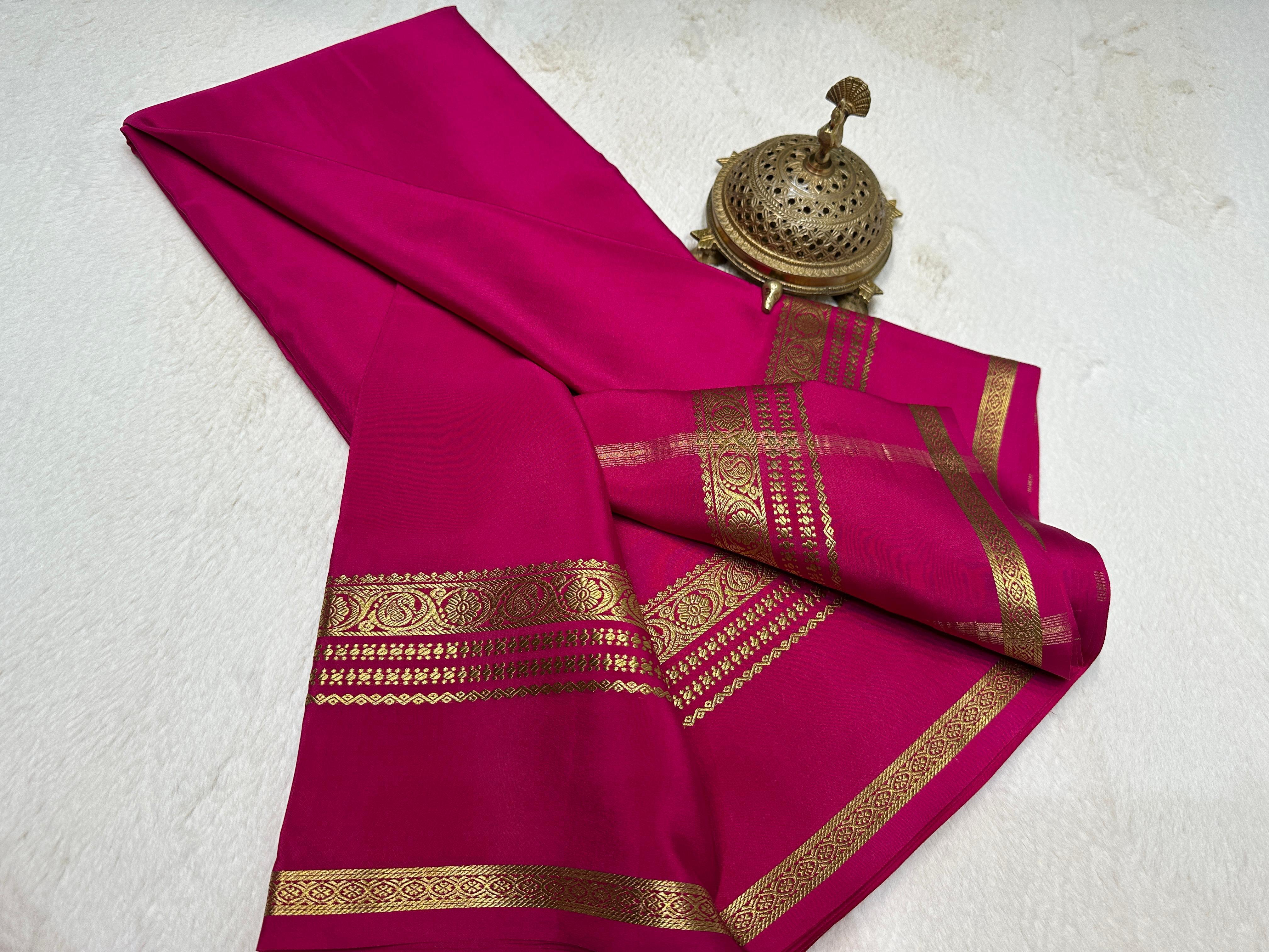 Deep Pink Mysore Silks by Icultuer with Zari Border