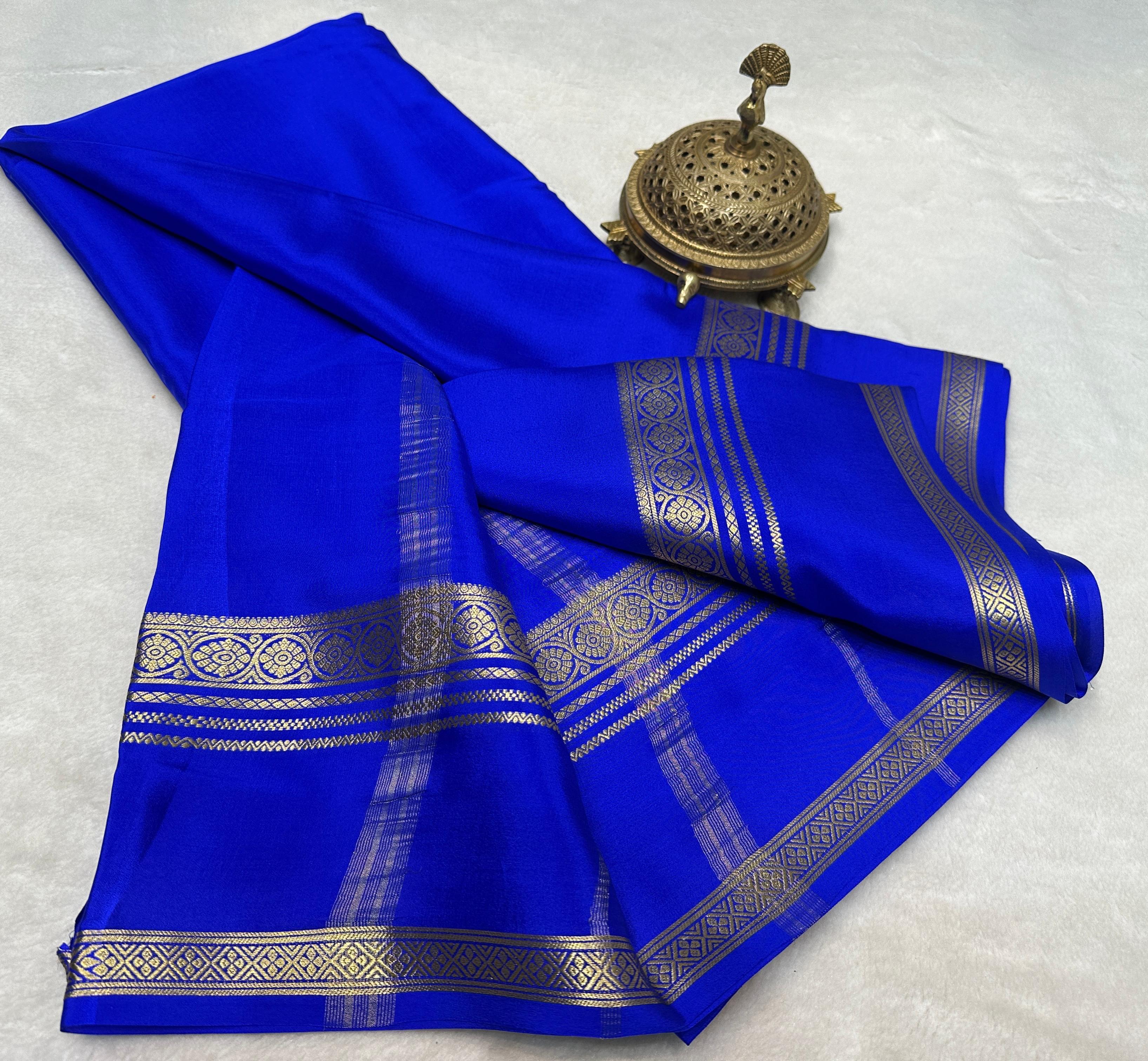 Blue Pure Mysore silk by Icultuer with an elegant Bentex border