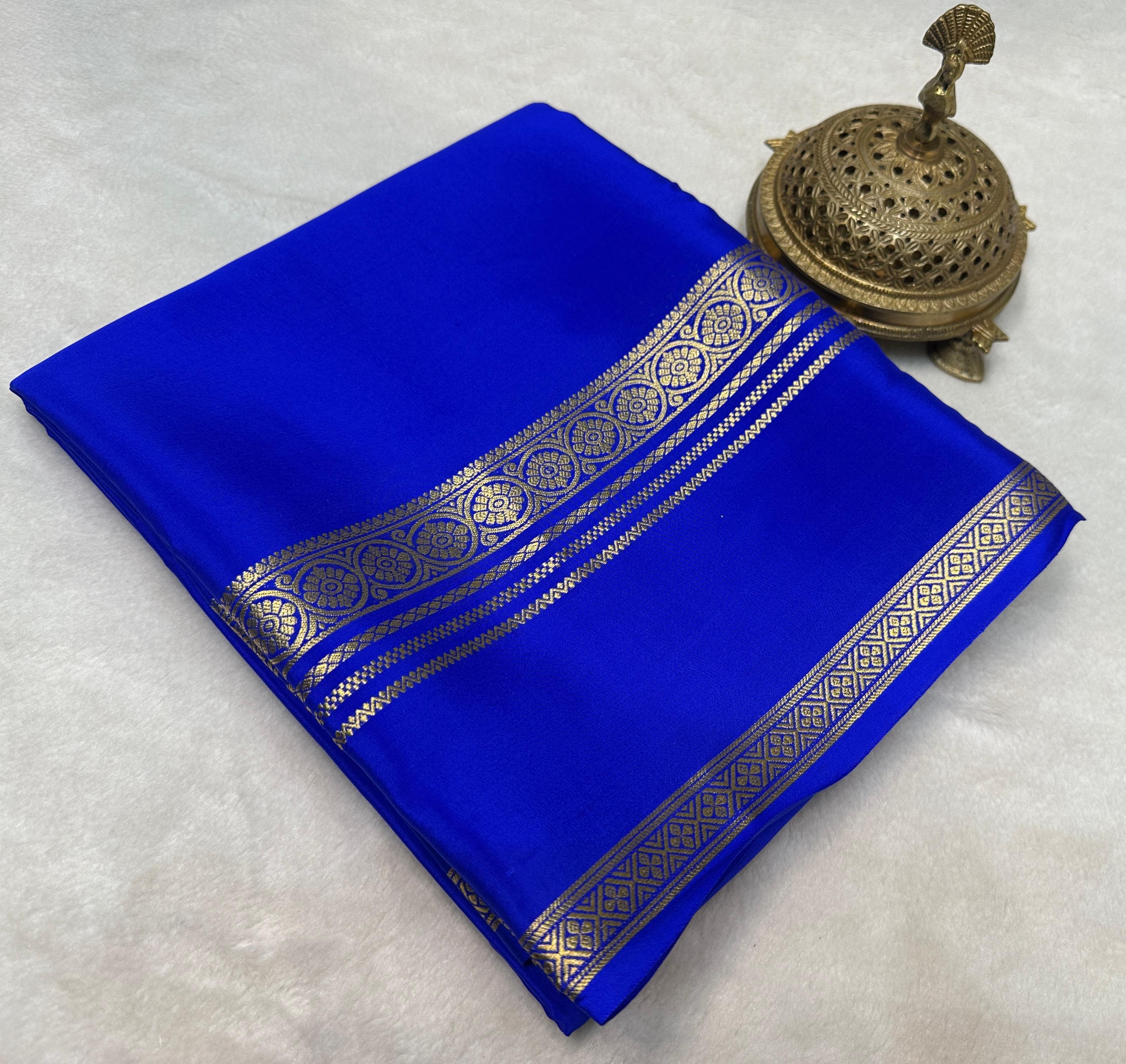 Blue Pure Mysore silk by Icultuer with an elegant Bentex border