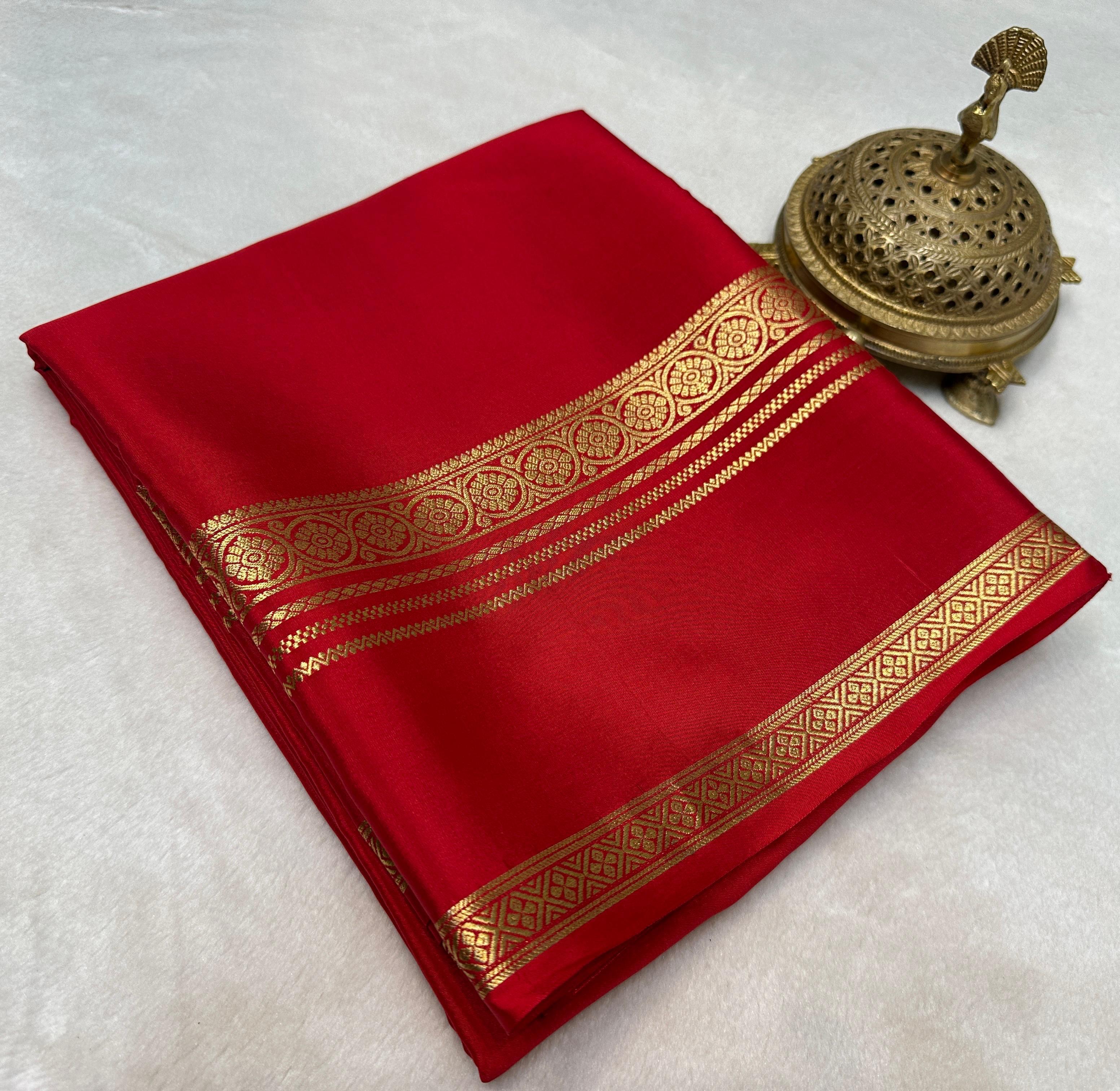 Pure Mysore Silk by Icultuer with Floral Bentex Border with Blouse