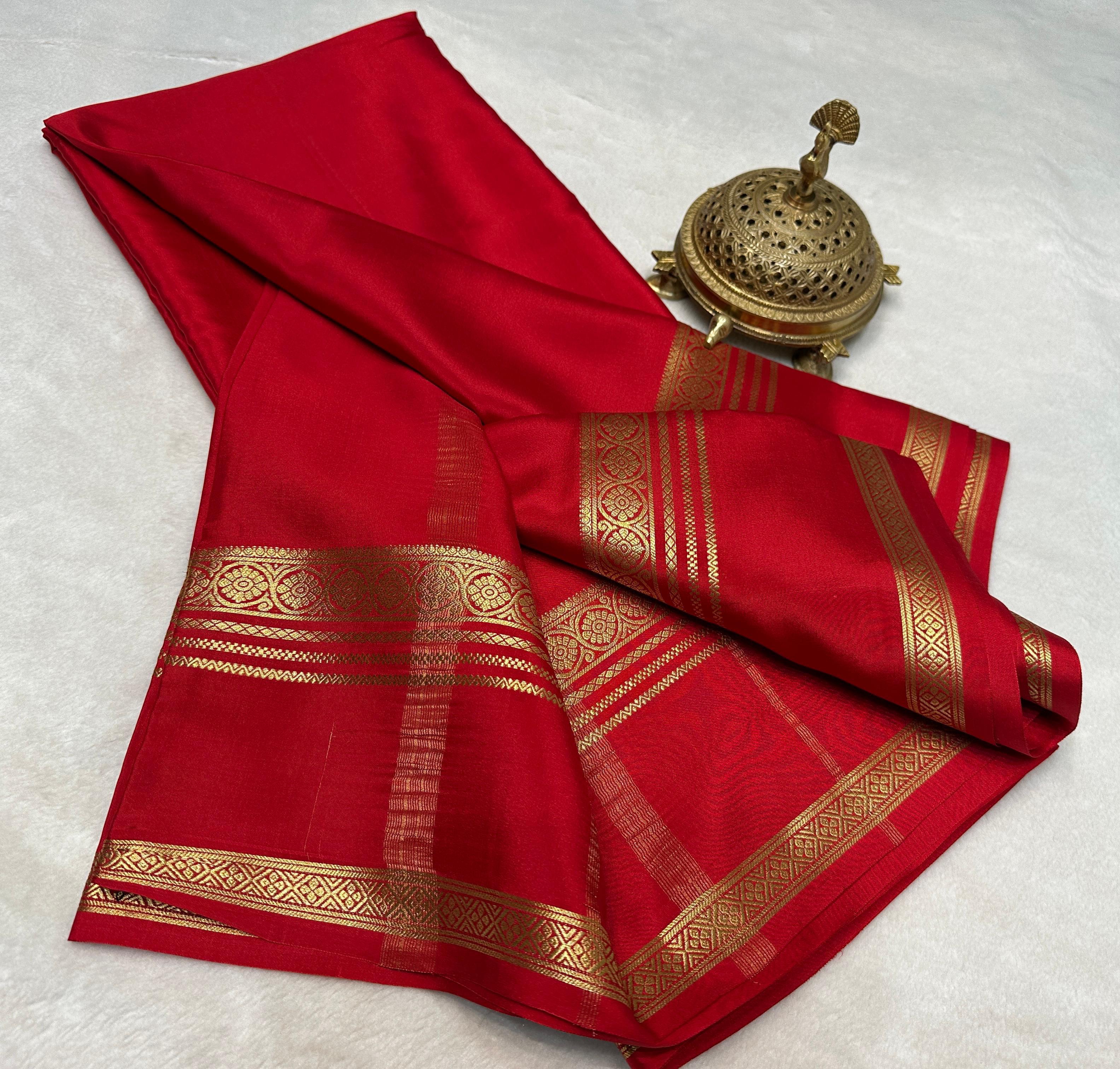 Pure Mysore Silk by Icultuer with Floral Bentex Border with Blouse