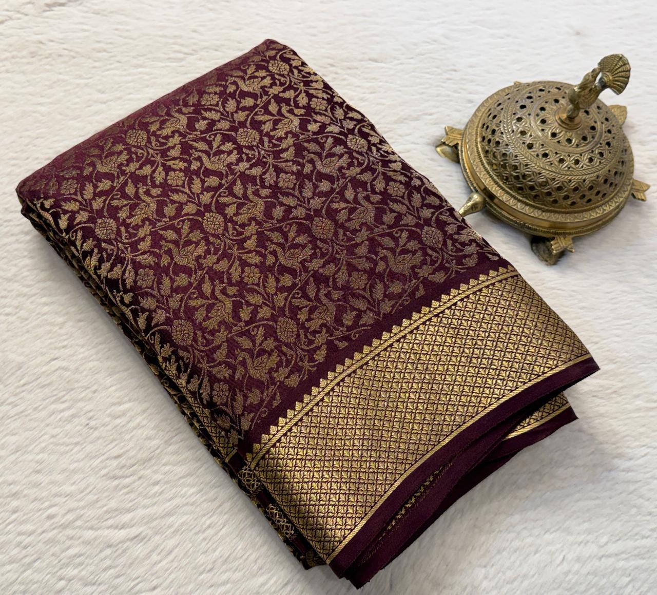 Brocade Semi Silk Saree with Rich Pallu – Peacock Zari Design (120 GSM)