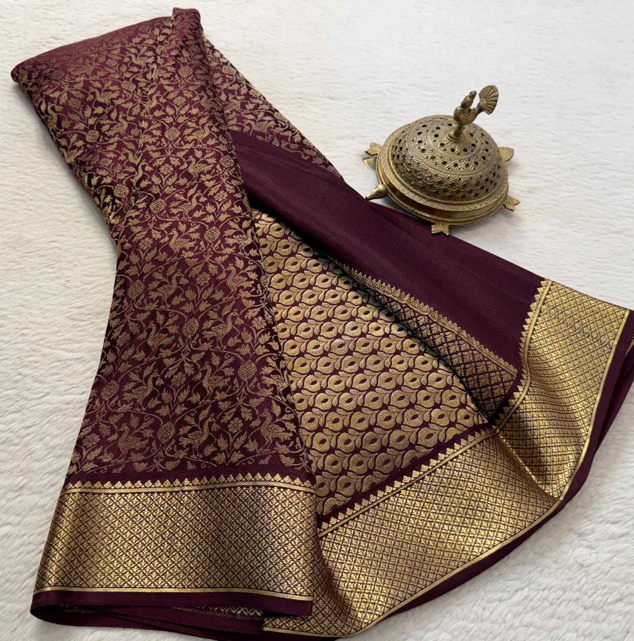 Brocade Semi Silk Saree with Rich Pallu – Peacock Zari Design (120 GSM)