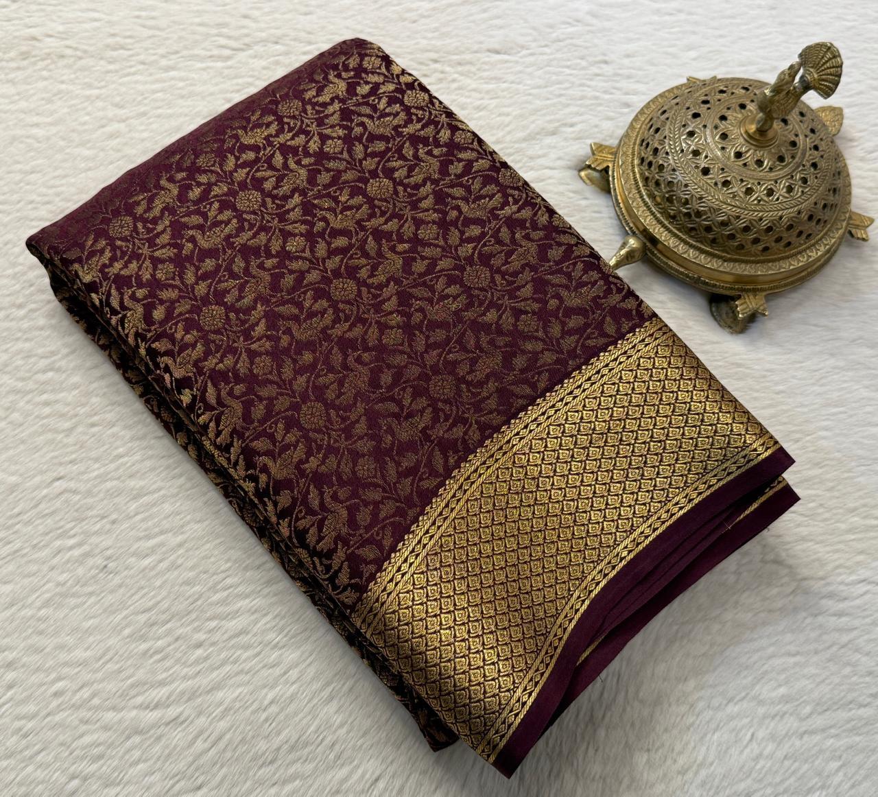 Brocade Semi Silk Saree with Rich Pallu – Peacock Zari Design (120 GSM)