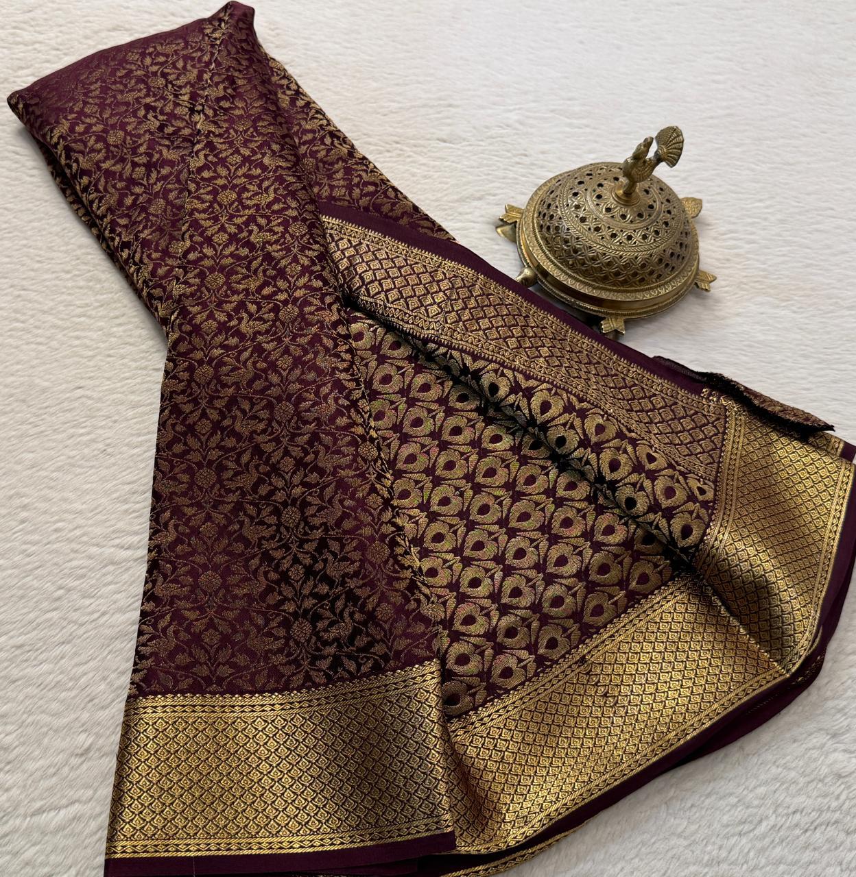 Brocade Semi Silk Saree with Rich Pallu – Peacock Zari Design (120 GSM)