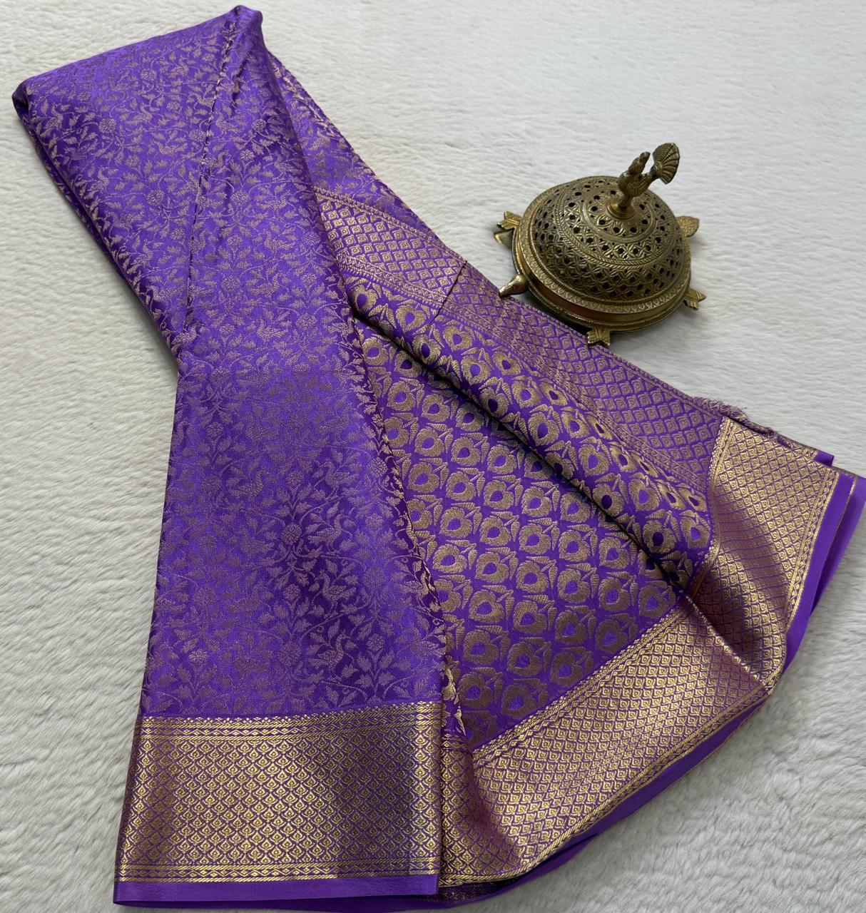 Brocade Semi Silk Saree with Rich Pallu – Peacock Zari Design (120 GSM)