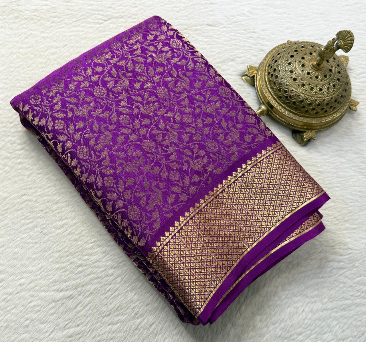 Brocade Semi Silk Saree with Rich Pallu – Peacock Zari Design (120 GSM)