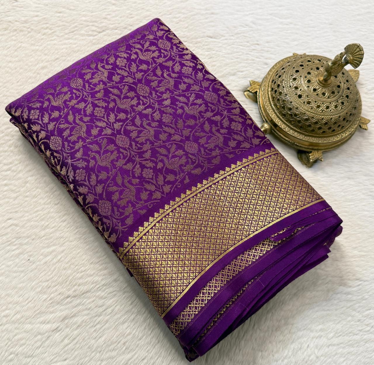 Brocade Semi Silk Saree with Rich Pallu – Peacock Zari Design (120 GSM)