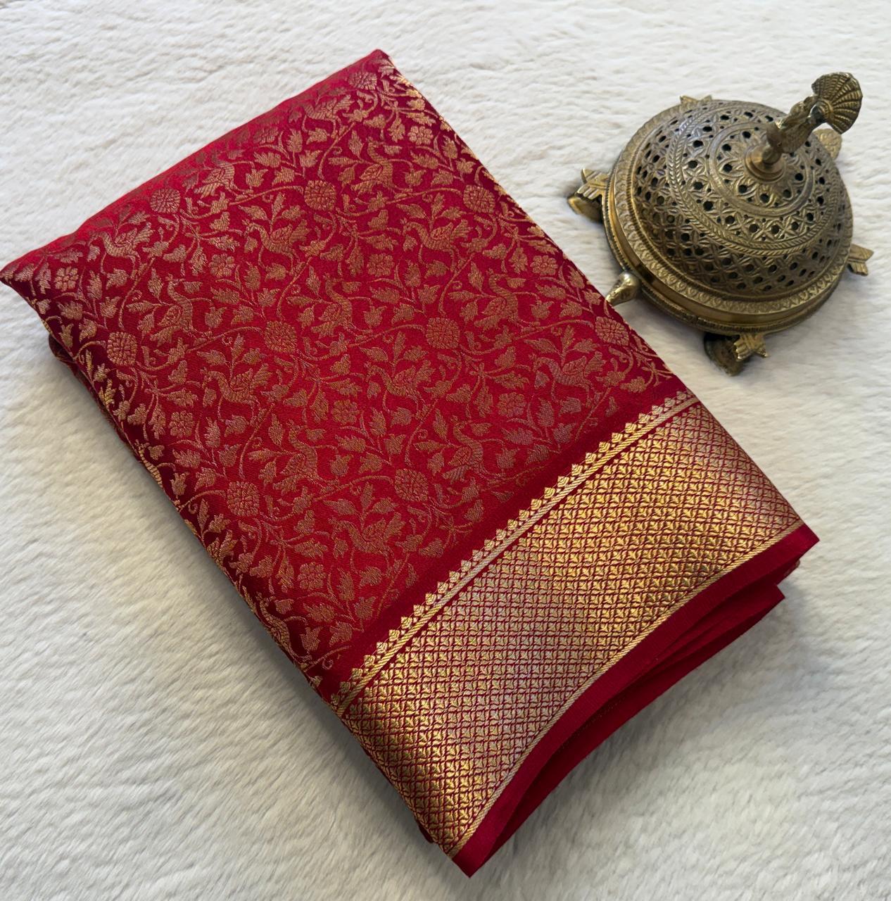 Brocade Semi Silk Saree with Rich Pallu – Peacock Zari Design (120 GSM)