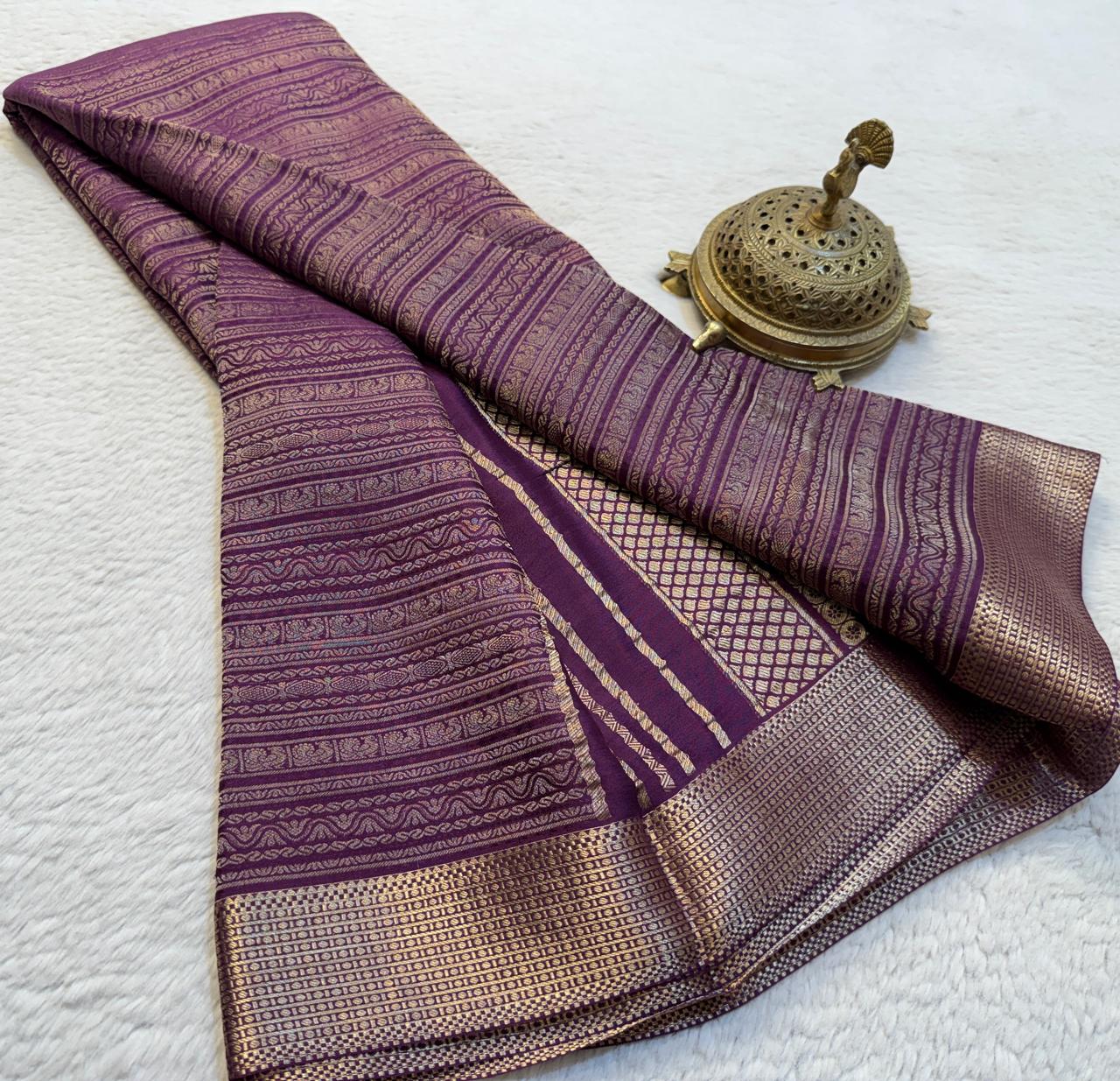 Brocade Semi Silk Bridal Saree with Rich Pallu – Peacock Motifs & Salari Stripes Design