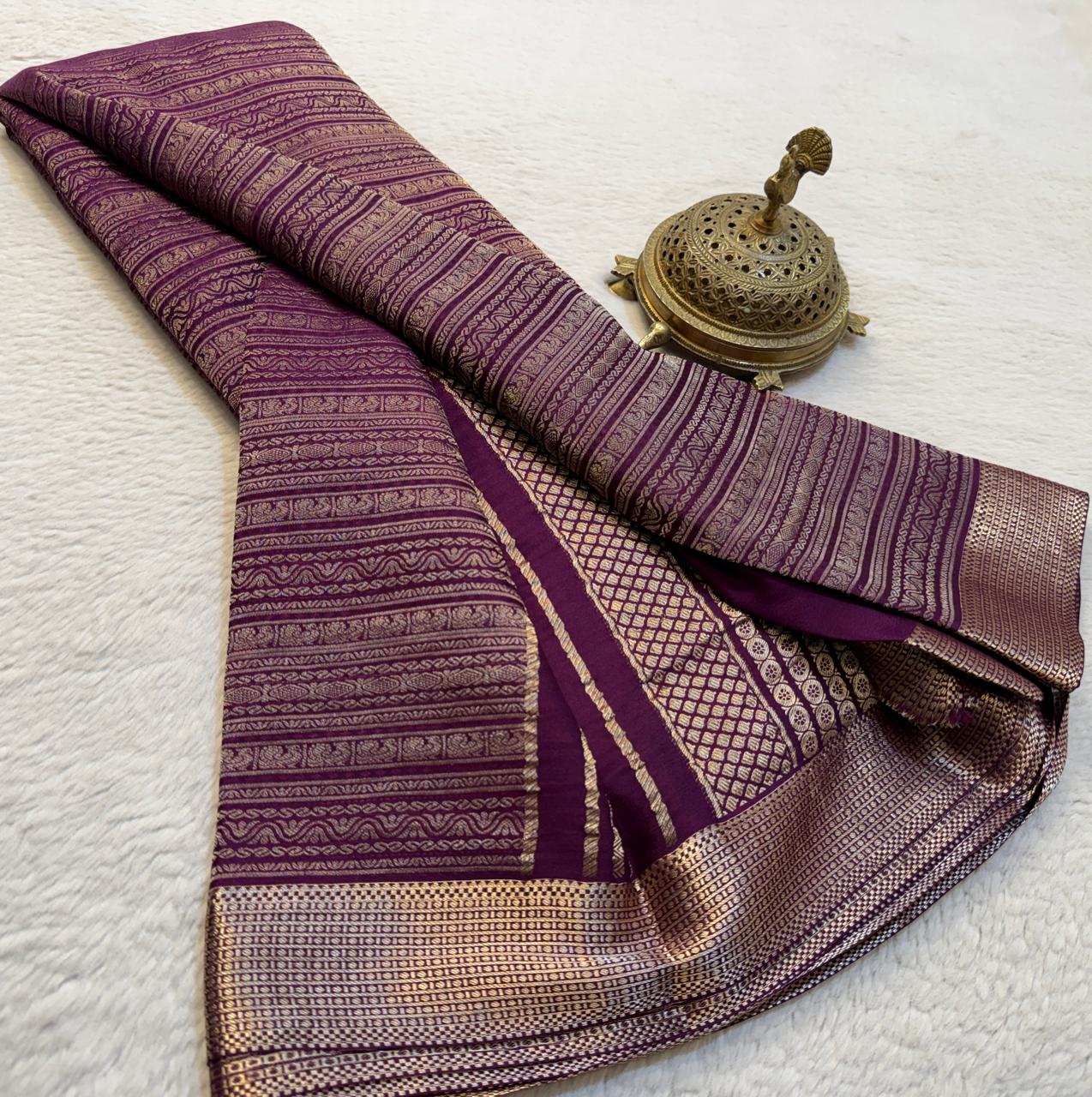 Brocade Semi Silk Bridal Saree with Rich Pallu – Peacock Motifs & Salari Stripes Design
