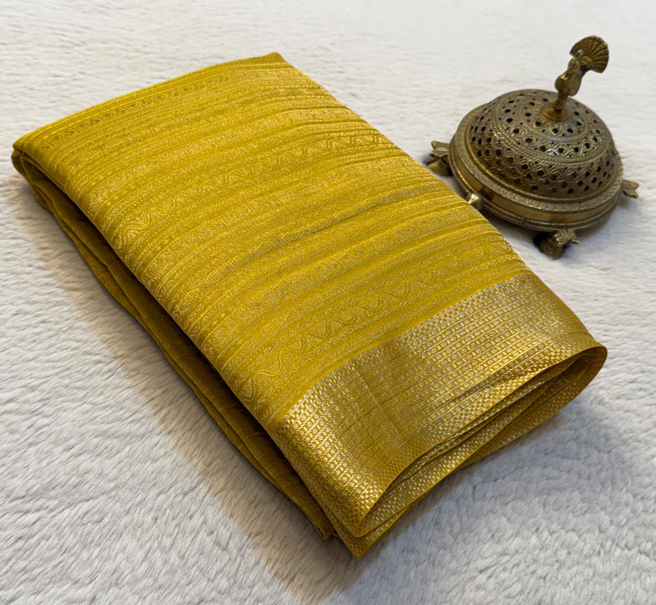 Brocade Semi Silk Bridal Saree with Rich Pallu – Peacock Motifs & Salari Stripes Design