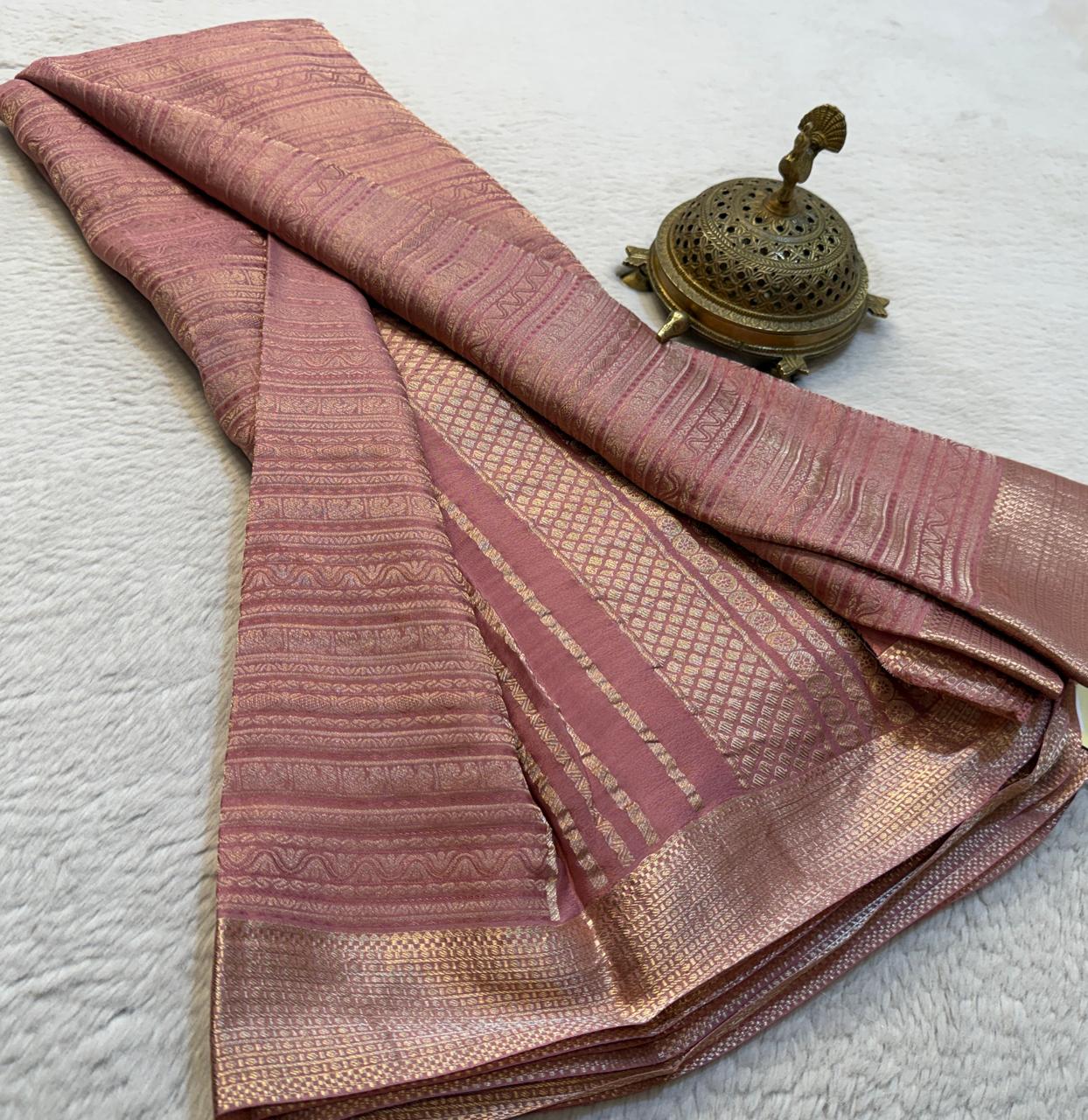 Brocade Semi Silk Bridal Saree with Rich Pallu – Peacock Motifs & Salari Stripes Design