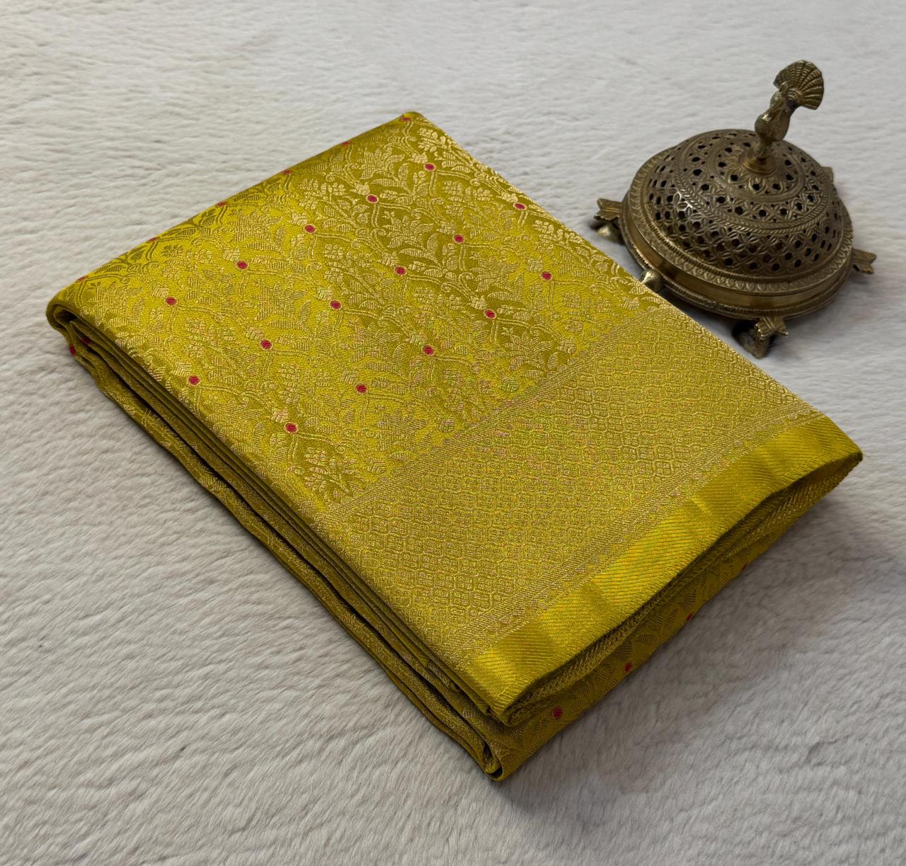 Soft Brocade Silk Saree with Meenakari Zari Weaving – Rich Pallu & Butta Blouse