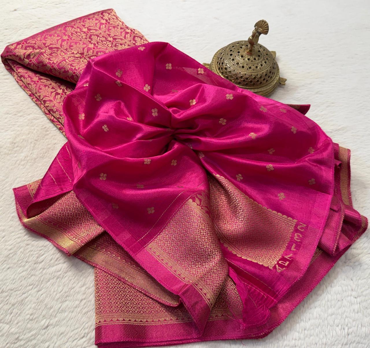 Soft Brocade Silk Saree with Meenakari Zari Weaving – Rich Pallu & Butta Blouse